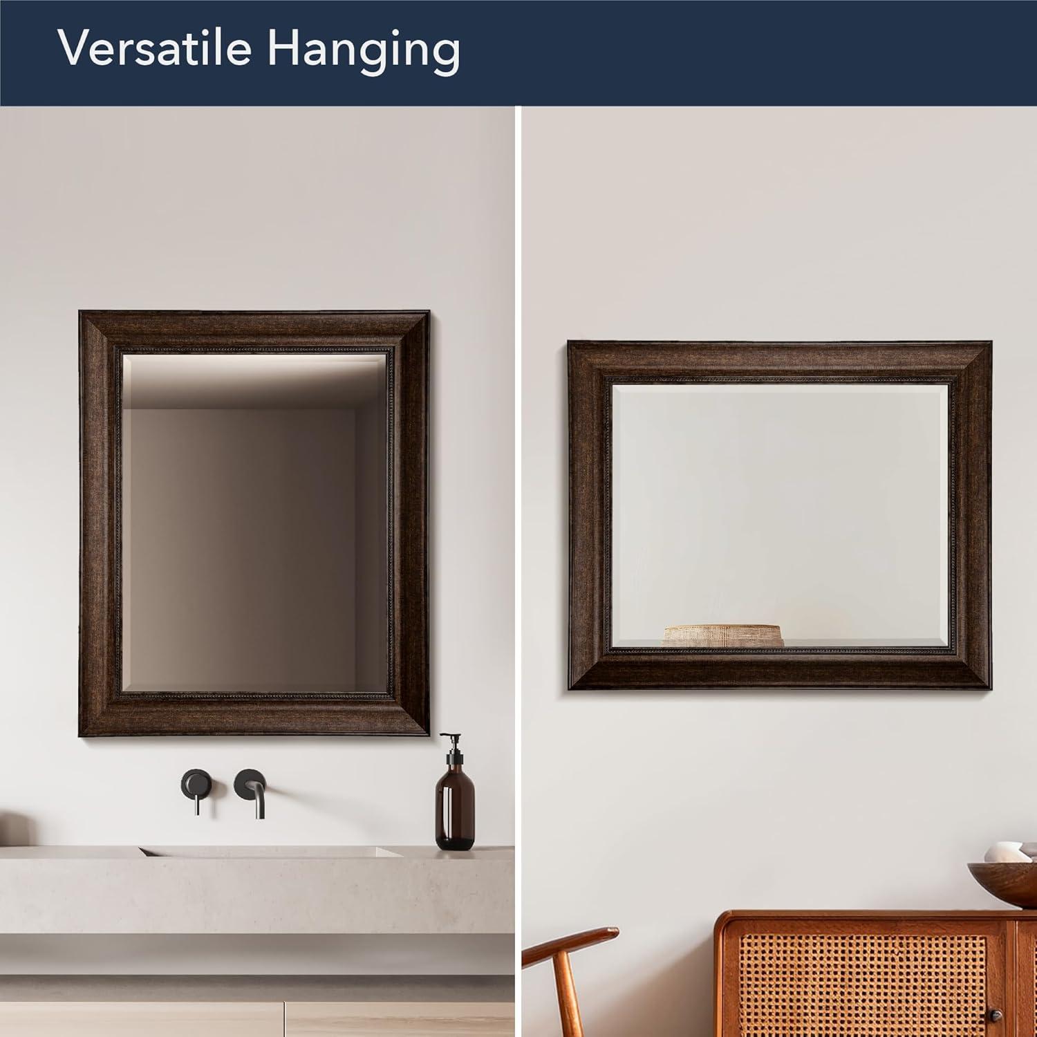 Head West Deep Bronze Beaded Rectangular Framed Beveled Accent Wall Vanity Mirror - 28.5 x 34.5