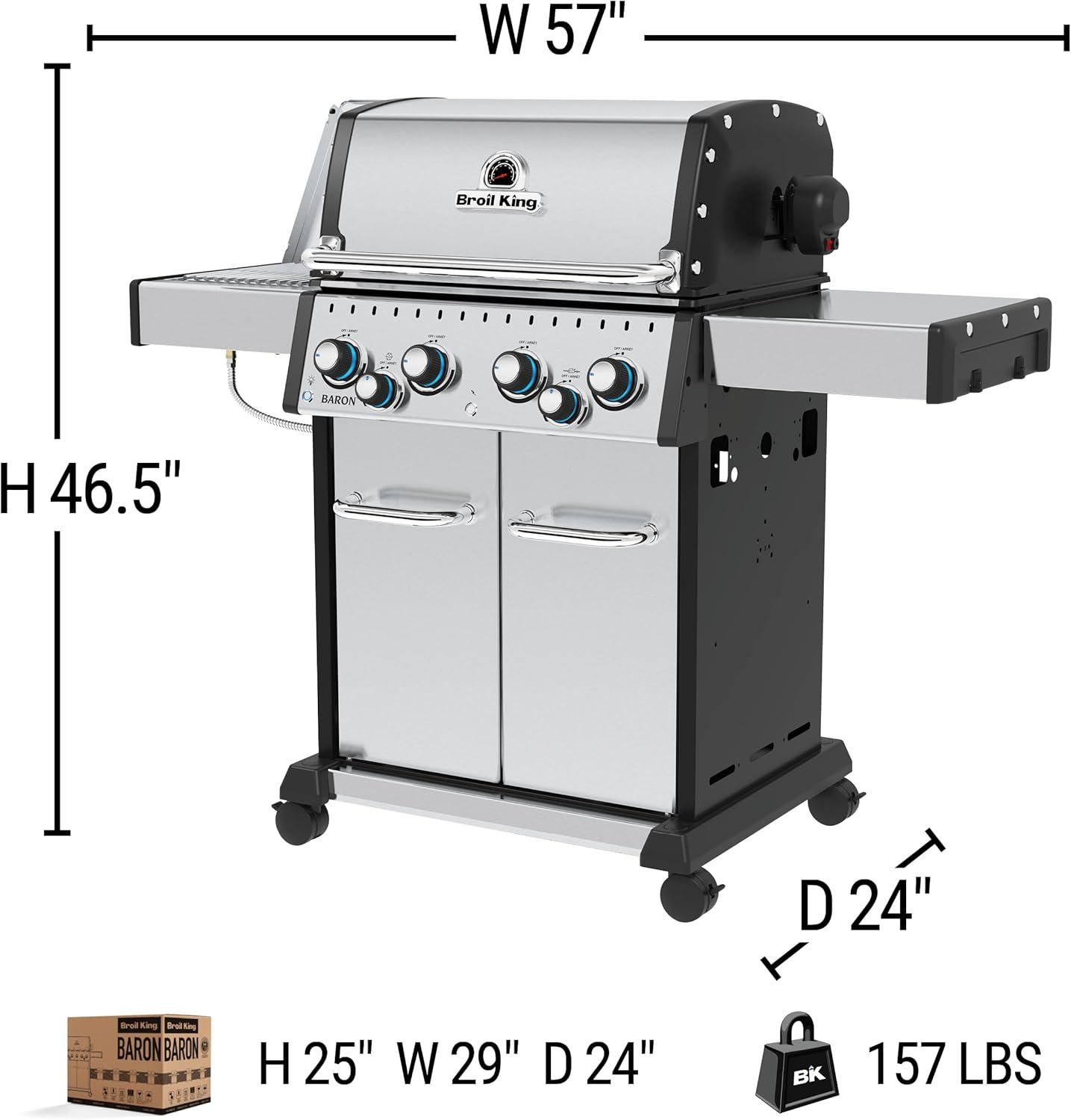 Broil King 875947 Baron S 490 Pro IR, Natural Gas (NG), Stainless Steel, Black