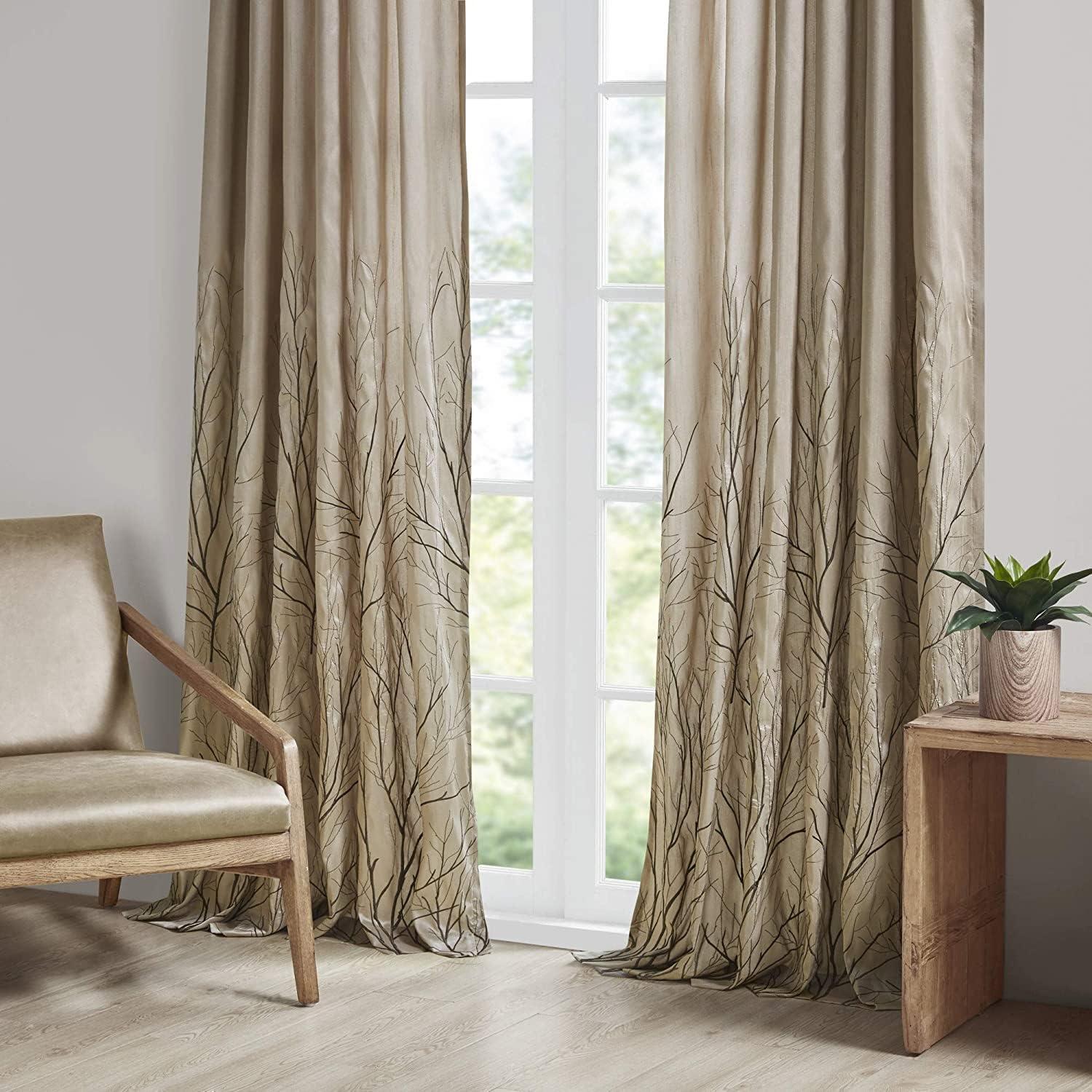 Andora Embroidered Branch Rod Pocket Single Curtain Panel