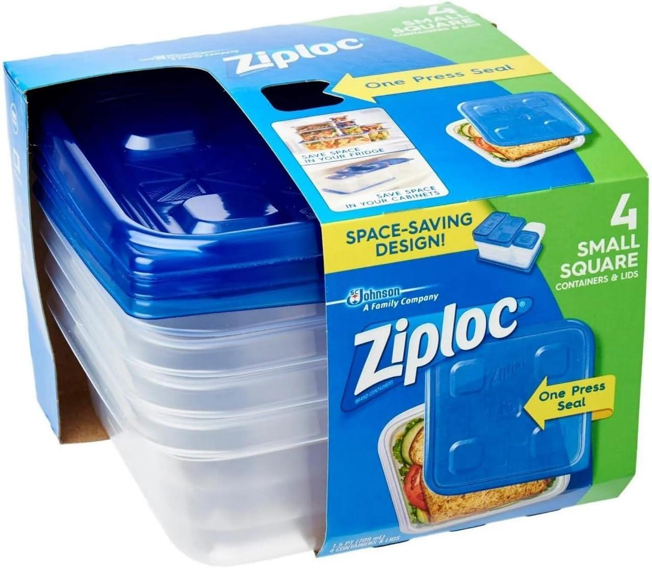 Ziploc® Brand, Food Storage Containers with Lids, Smart Snap Technology, Square, 4 ct