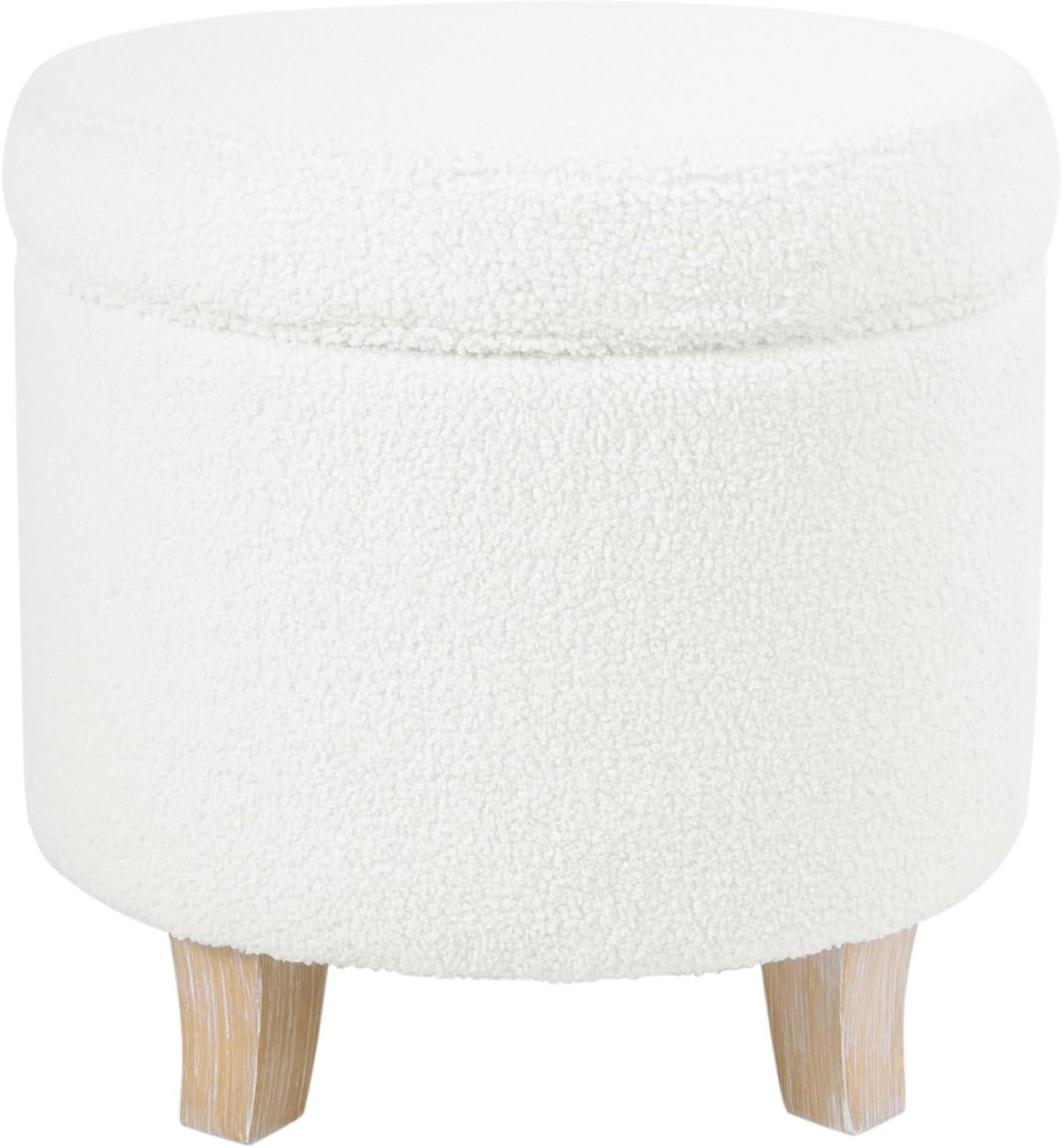 Cole Classics Round Storage Ottoman Flared Wood Leg Faux Sheepskin Cream - HomePop