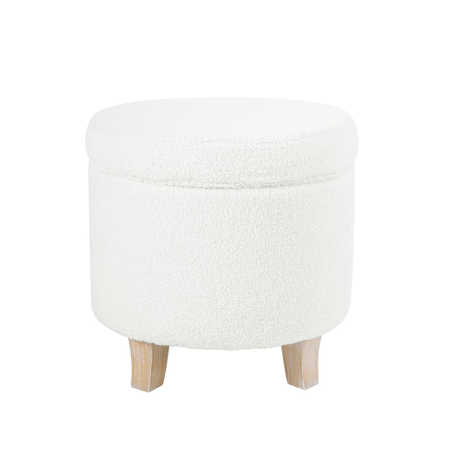 Cole Classics Round Storage Ottoman Flared Wood Leg Faux Sheepskin Cream - HomePop