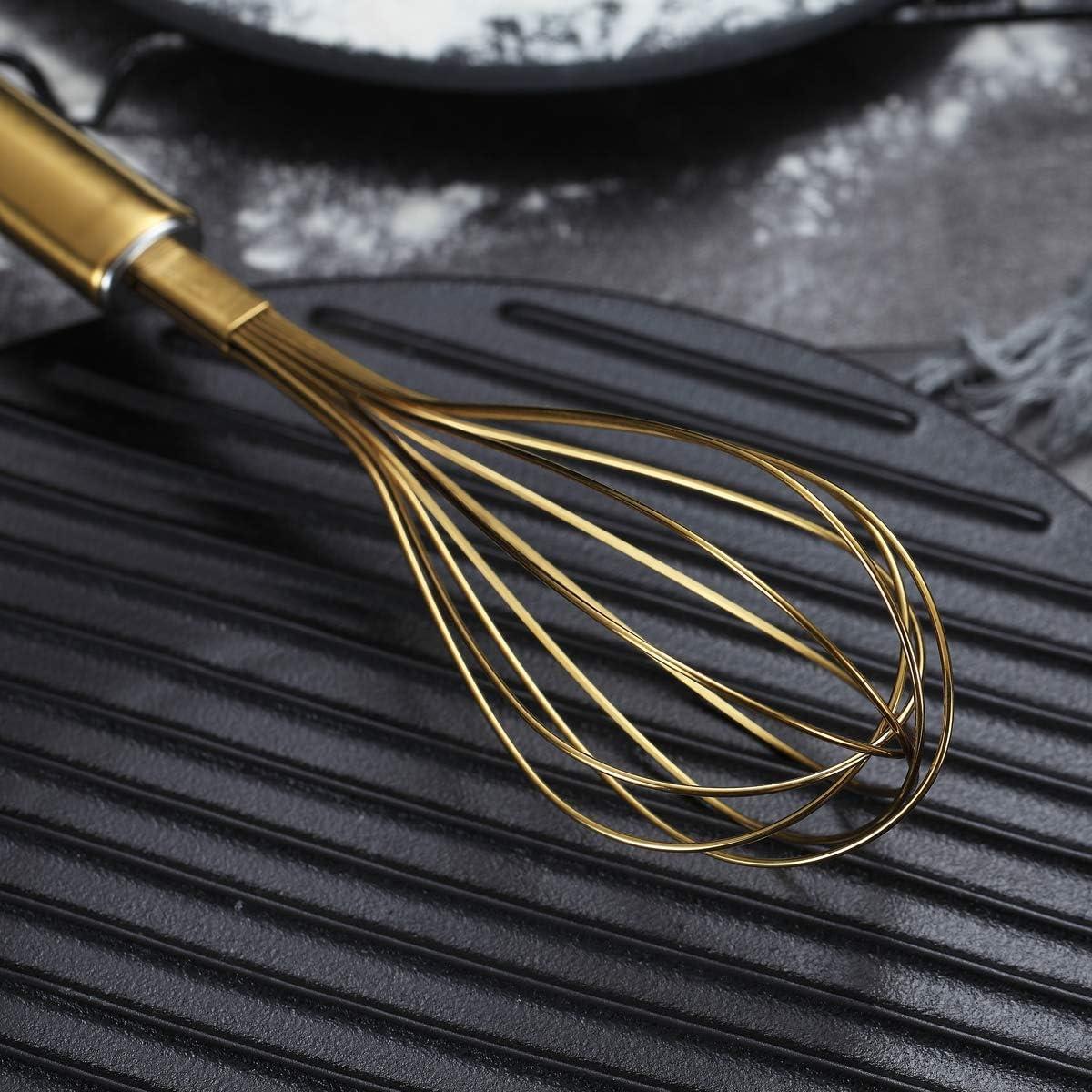 Stainless Steel Whisk Set Pack of 3 Stainless Steel, Titianium Plating Gold Whisks for Cooking, Beater,Wire Whisk Set Kitchen Wisk