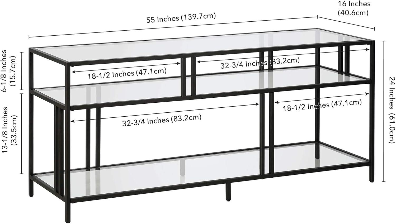 Evelyn&Zoe Cortland Rectangular TV Stand with Glass Shelves for TV's up to 60" in Blackened Bronze