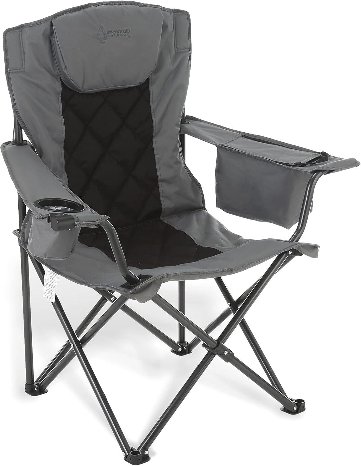 Gray Portable Folding Camping Chair with Cooler and Cup Holders