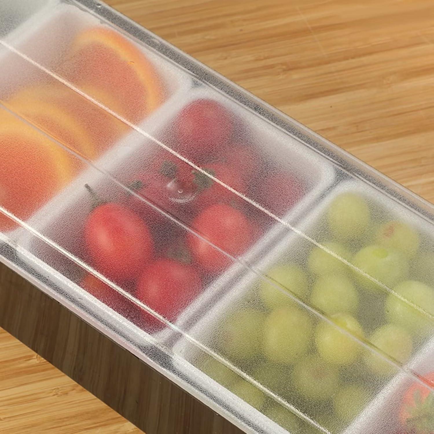 ShengRui Fruit Veggie Condiment Caddy with Lid, 6 Compartment Plastic Dispenser Tray for Catering Dips Toppings, Serving Taco, Ice Cream, Fruit, & Salad Bar,Garnish Organizer for Restaurant Supplies