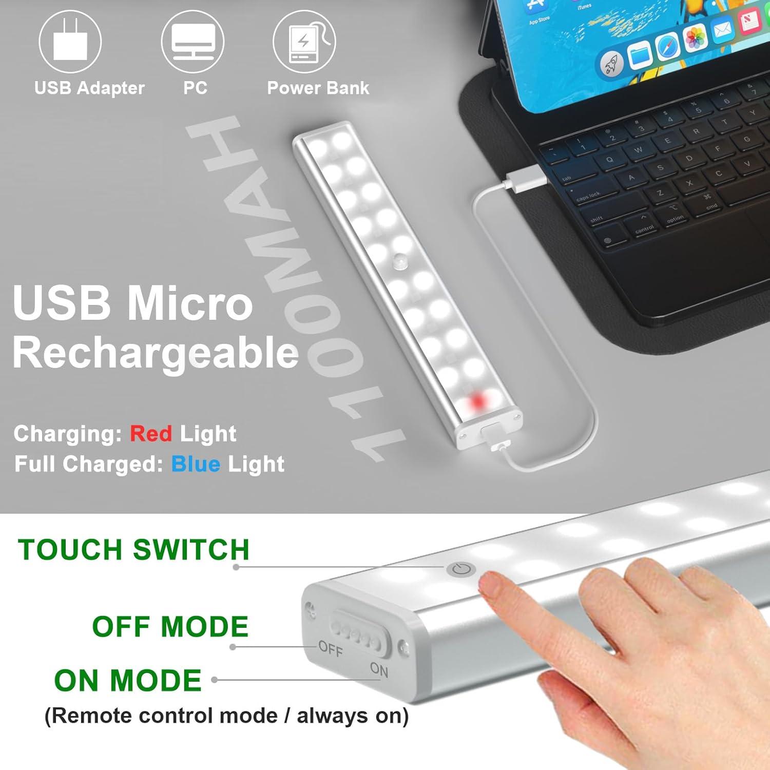 SZOKLED Under Cabinet Lights Wireless, 48-LED Under Cabinet Lighting Rechargeable, Closet Light with Timer & Dimmable, Under Counter Lights for Kitchen Shelf Pantry Desk (4 Packs)