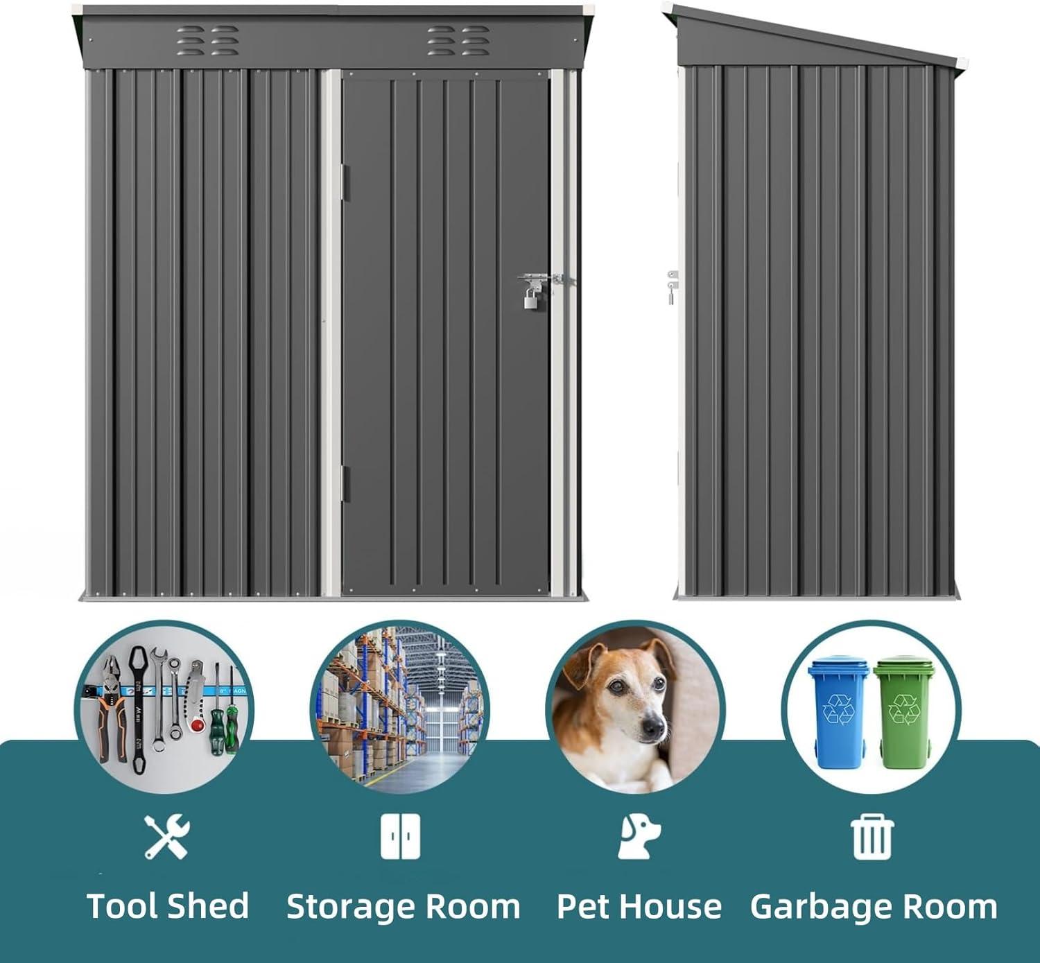 Bealife Outdoor Storage Shed Clearance, Metal Outdoor Storage Cabinet, Waterproof Tool Shed, Lockable Backyard Sheds for Garden, Patio and Lawn (Brown, 5' x 3')