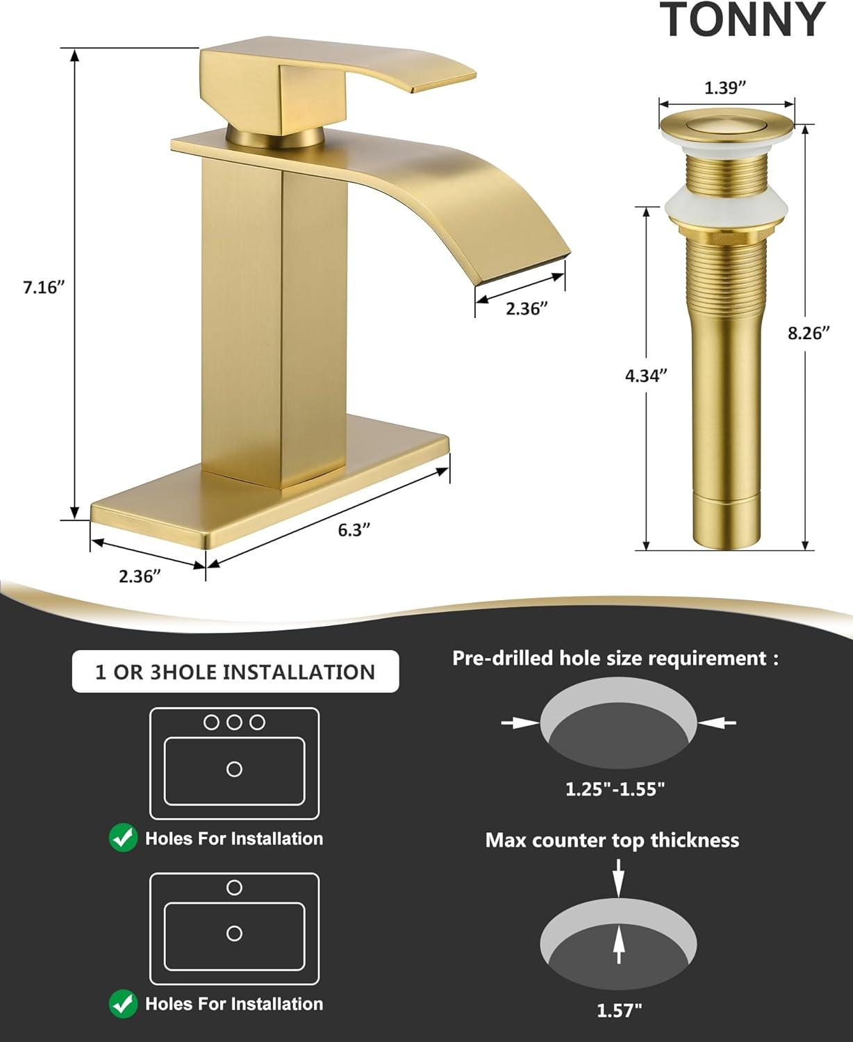 Brushed Gold Stainless Steel Single Handle Waterfall Faucet