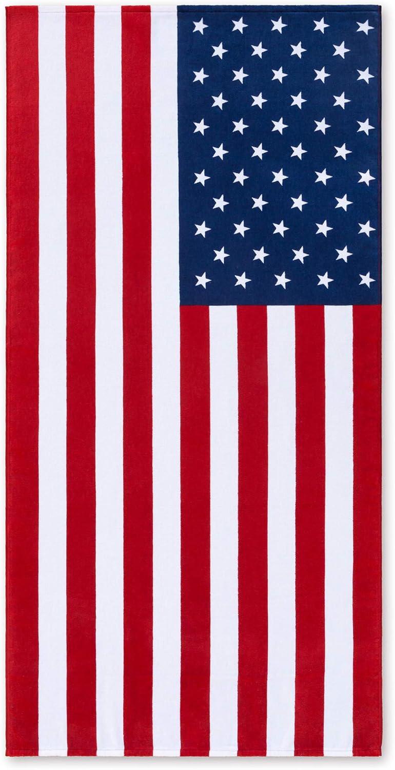 American Flag Beach Towel 30 x 60 inch (76 x 152 cm) USA Patriot 100% Cotton Velour Terry