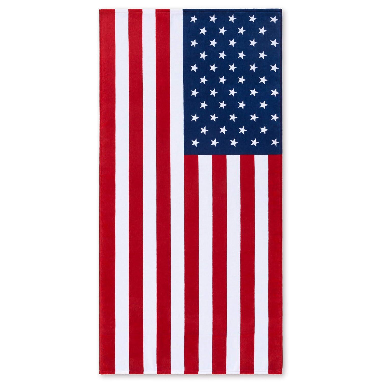 American Flag Beach Towel 30 x 60 inch (76 x 152 cm) USA Patriot 100% Cotton Velour Terry