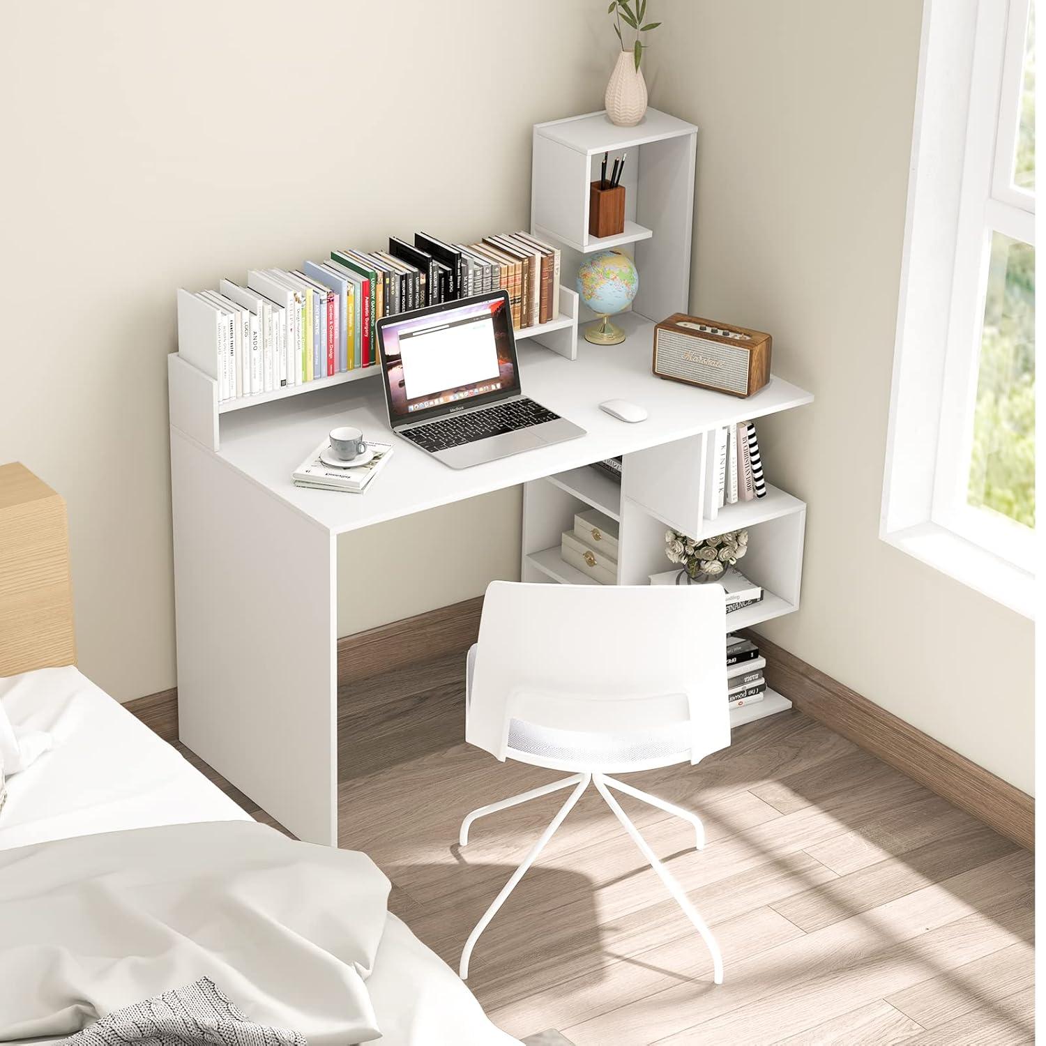 Gymax 48'' Modern Computer Desk Home Office Workstation w/ Hutch & Storage Shelves White