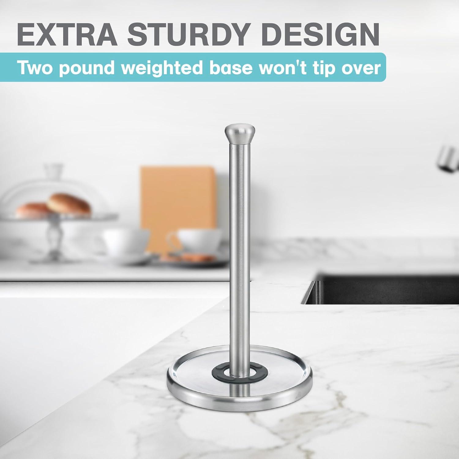 Stainless Steel Single-Tear Paper Towel Holder with Weighted Base