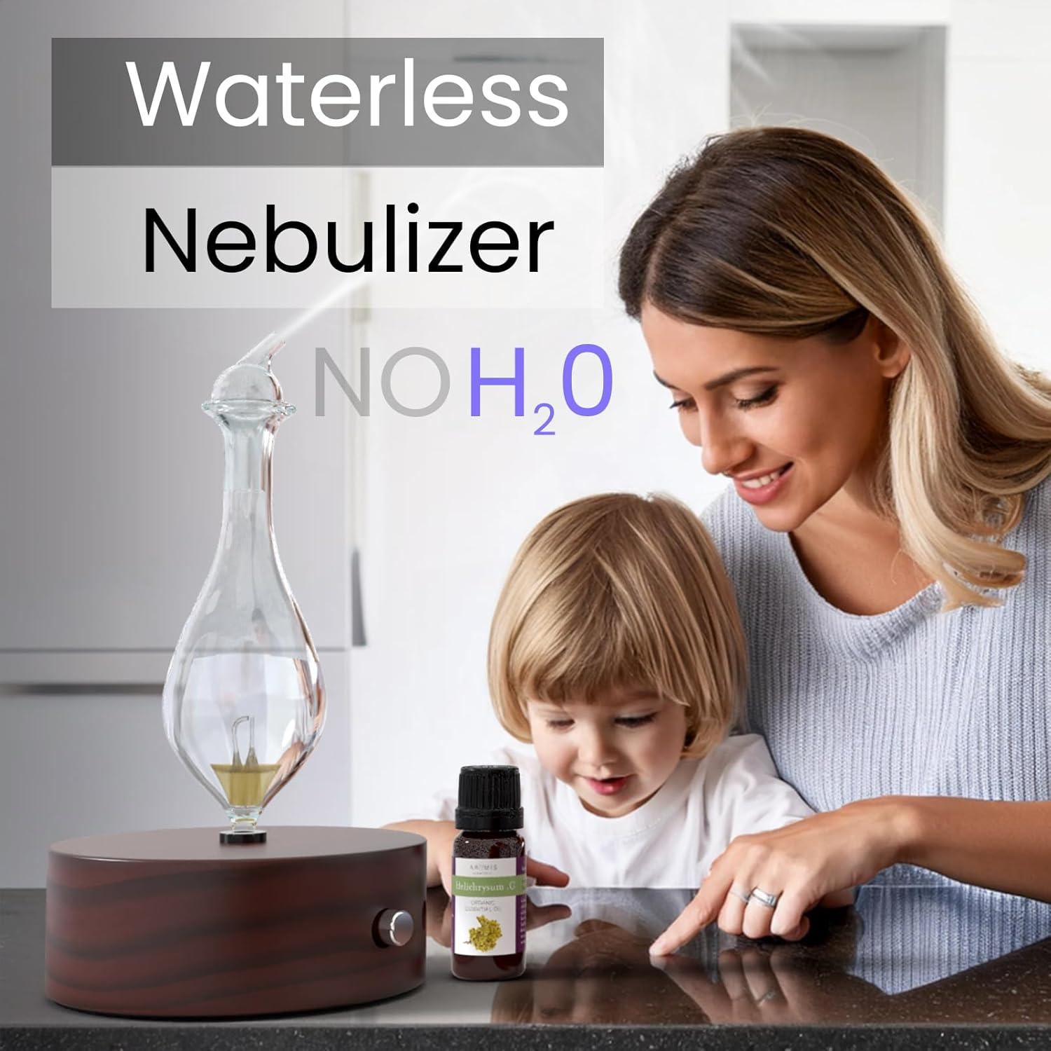 ArOmis Premium Glass Essential Oils Nebulizer - Waterless Diffuser for Aromatherapy - Handmade Oil Diffuser, Wooden Base, No Plastic, No Heat, No Battery, No LEDs - Solum Lux Merus