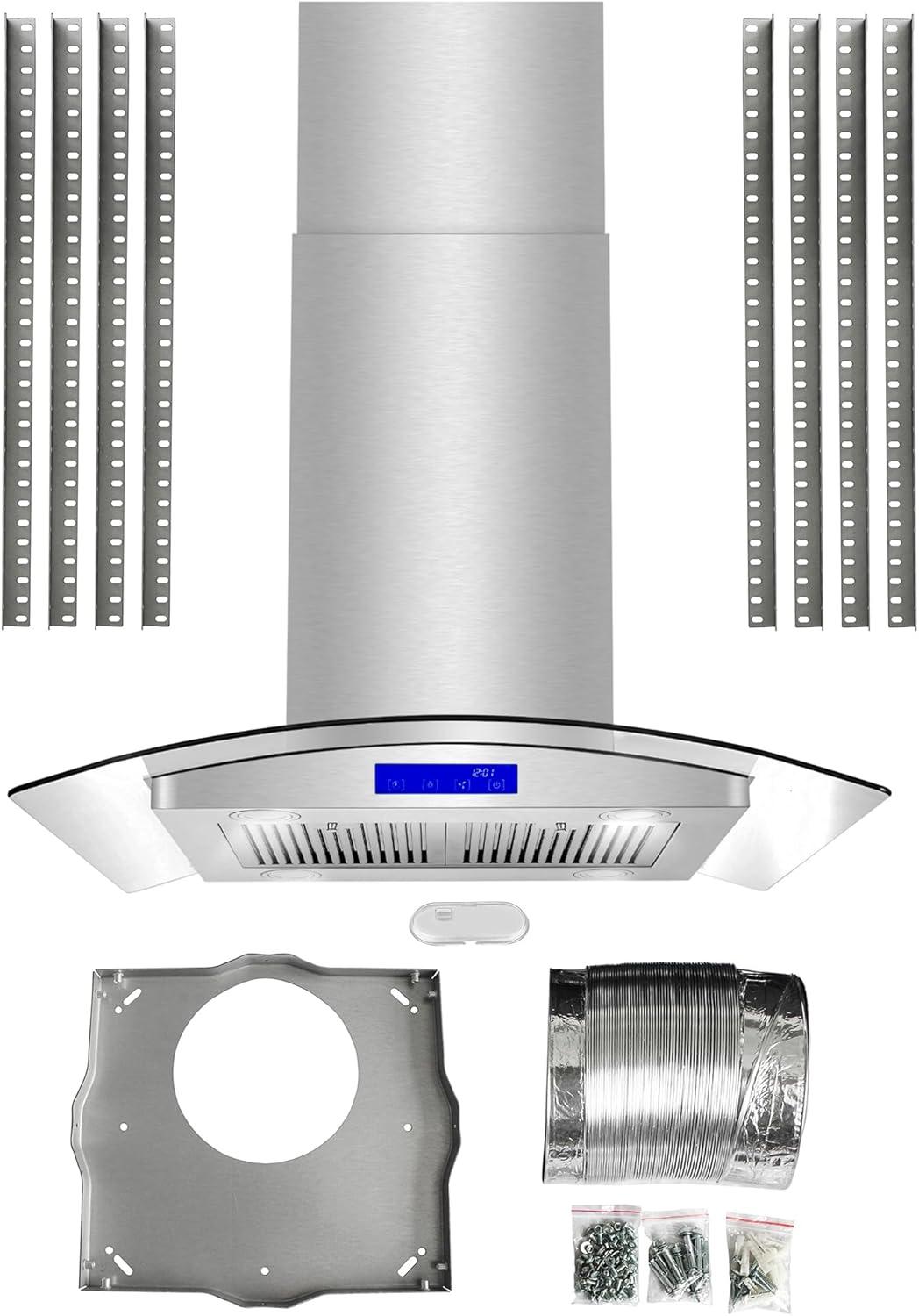 Cosmo 30 in. Ducted Island Range Hood in Stainless Steel with LED Lighting and Permanent Filters