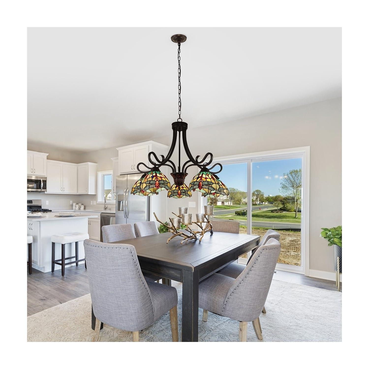 Chloe Lighting Empress Dragonfly Tiffany-Style Dark Bronze 5 Light Large Chandelier 27 Inch Wide