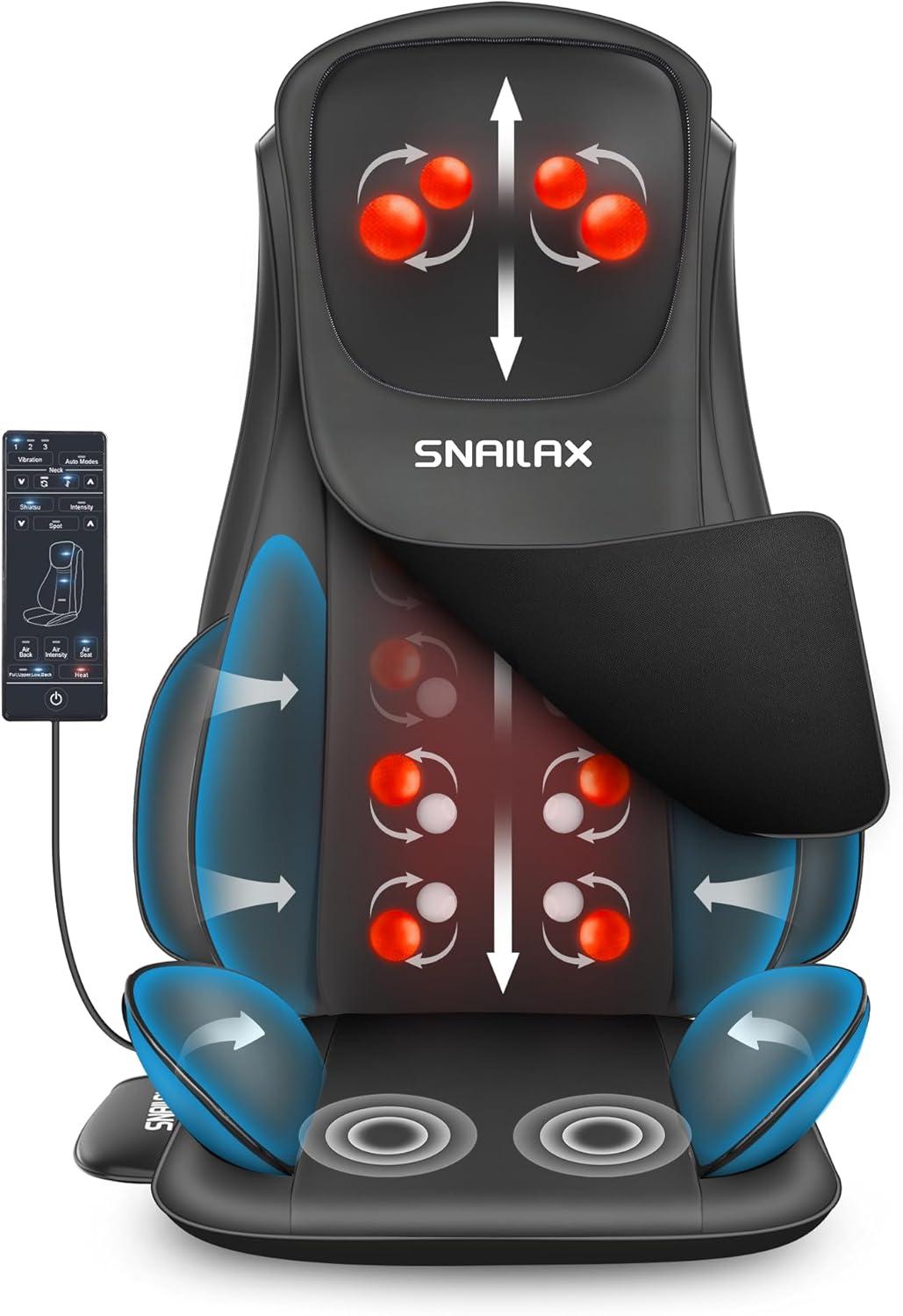 Snailax Shiatsu Full Body Chair Seat Massager, Neck Back Chair Pad with Compression & Heat. SL-229 | Wayfair
