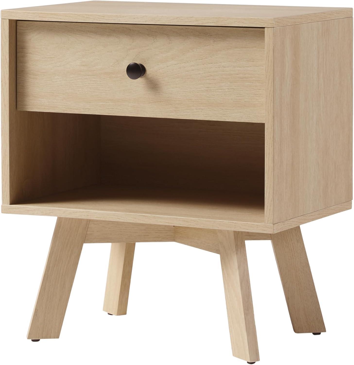 Coastal Oak Mid-Century Modern 1-Drawer Nightstand