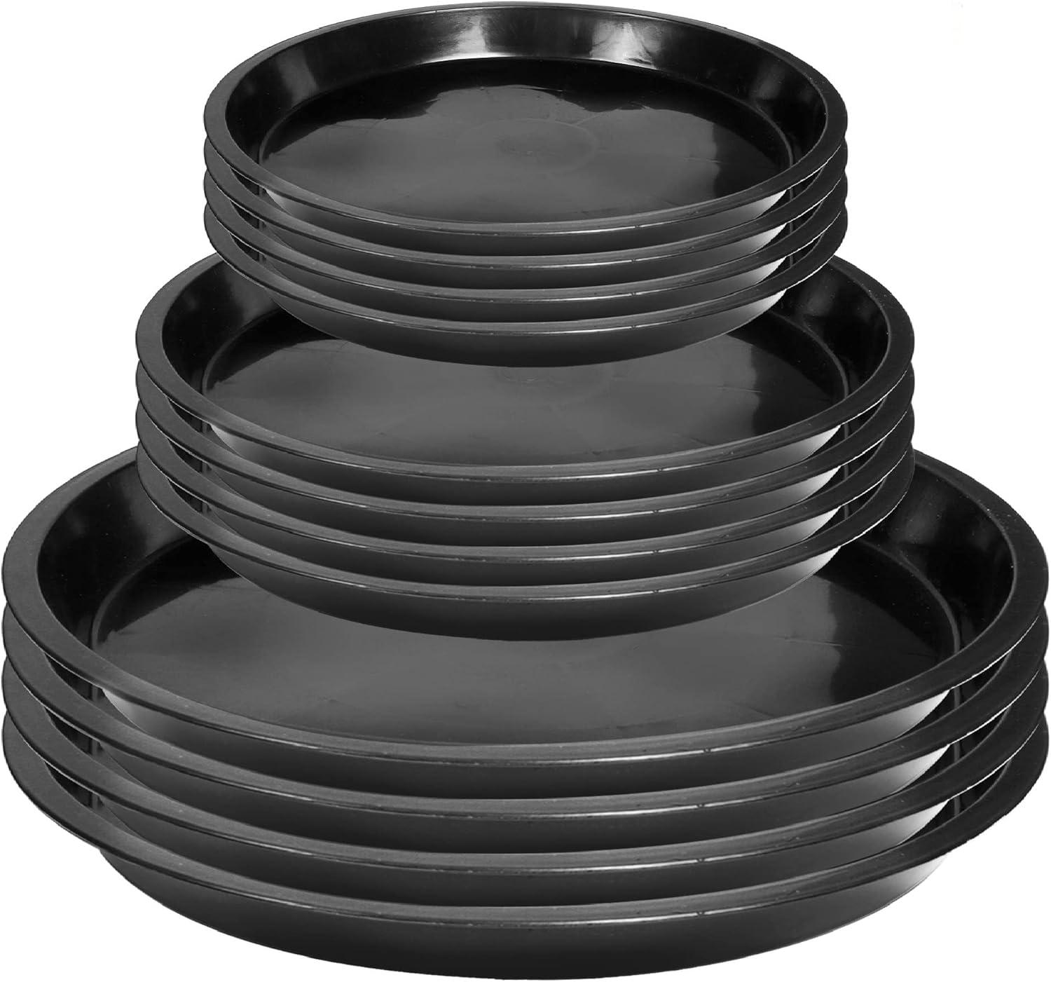 Tripumer 12Pack Plant Saucers 6inch/8inch/10inch Black Plant Saucers Plastic Planter Trays Round Trays Heavy Duty Drip Trays Perfect for Indoor and Outdoor Plants