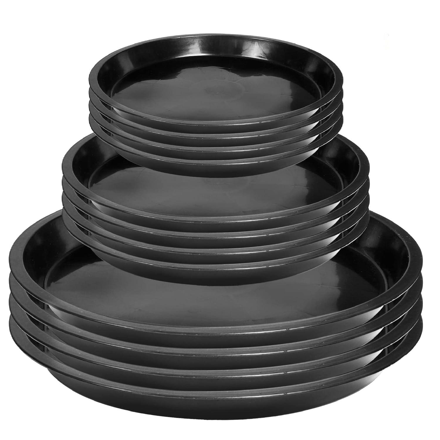 Tripumer 12Pack Plant Saucers 6inch/8inch/10inch Black Plant Saucers Plastic Planter Trays Round Trays Heavy Duty Drip Trays Perfect for Indoor and Outdoor Plants