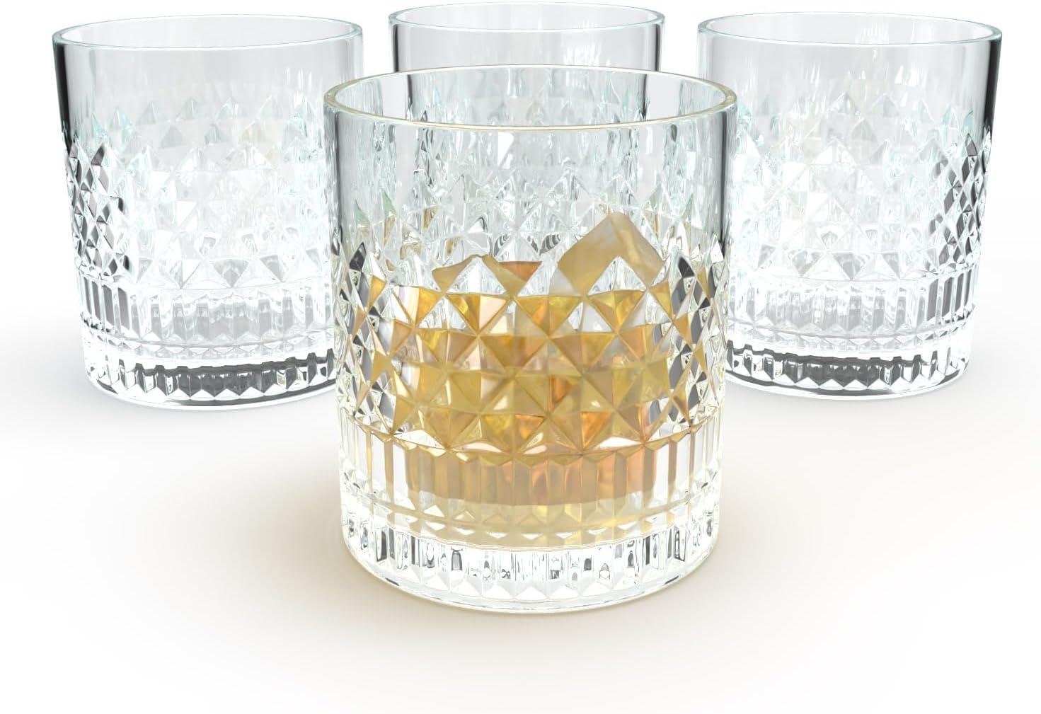 Aged & Charred Premium Crystalline Whiskey Glasses Set of 4 - Sophisticated Design for Scotch, Bourbon & Whisky Enthusiasts - Elegant Gift Box