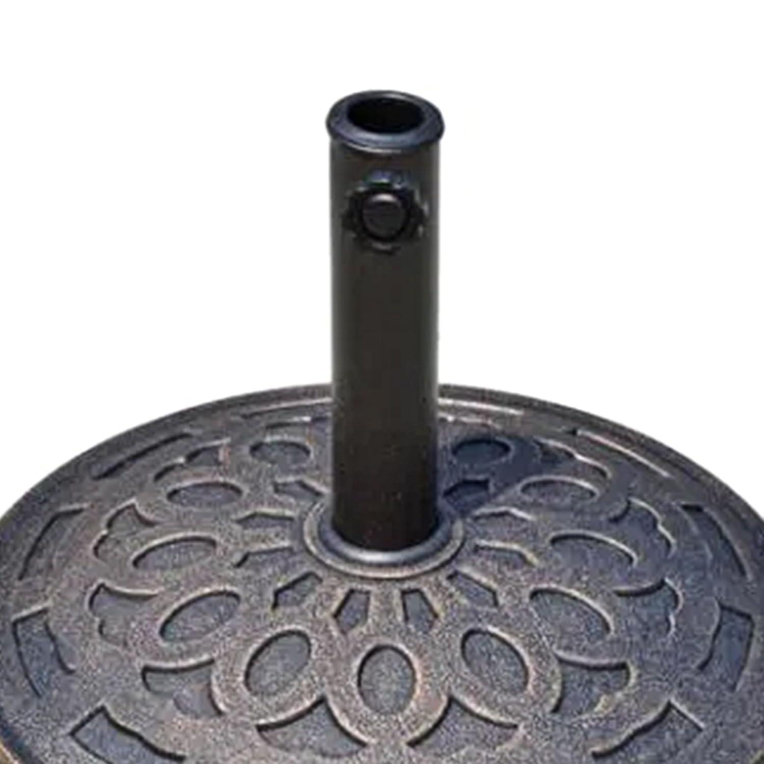 Four Seasons Courtyard Solid 18 Inch Round Base for 2 Inch Umbrella Poles to Shade Outdoor Backyard Garden, Patios, and Porches, Bronze