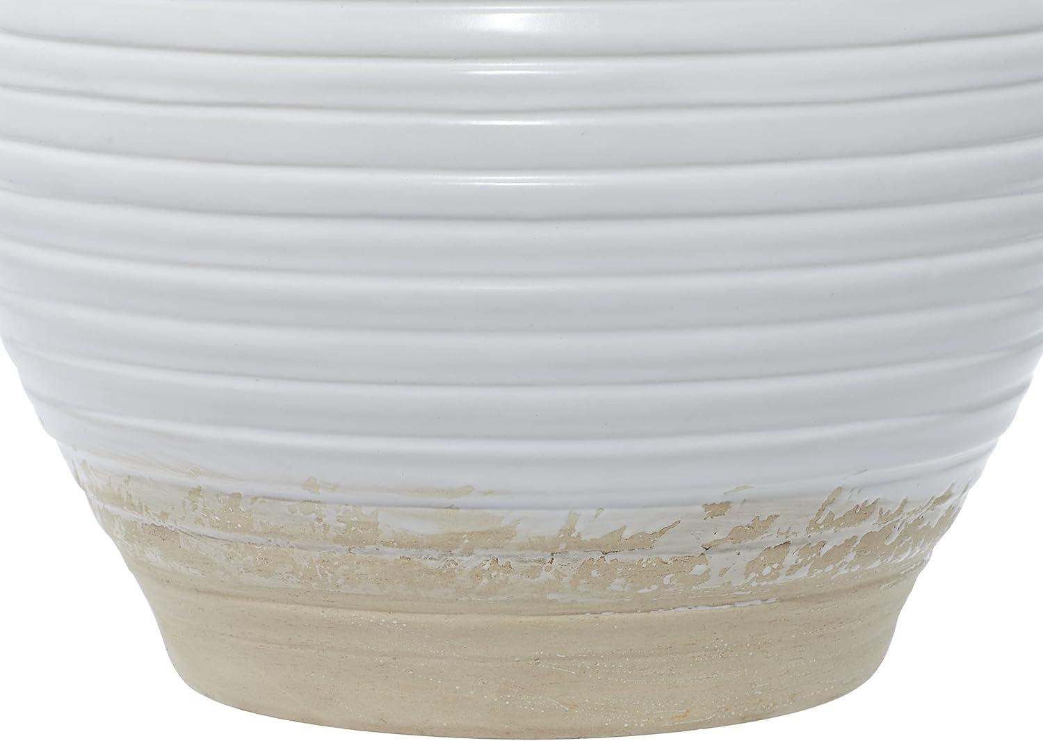 8" Wide Ceramic Planter Pot with Side Handles White - Olivia & May: Indoor Stoneware, Weather-Resistant