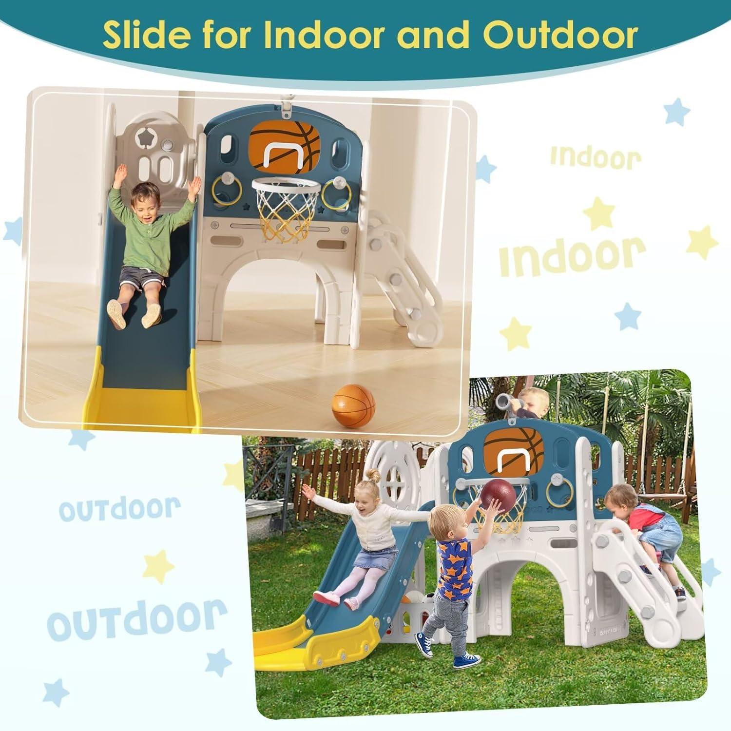 Suteck 9 in 1 Toddler Slide, Kids Slide with Climber Outdoor Indoor Slide Playset