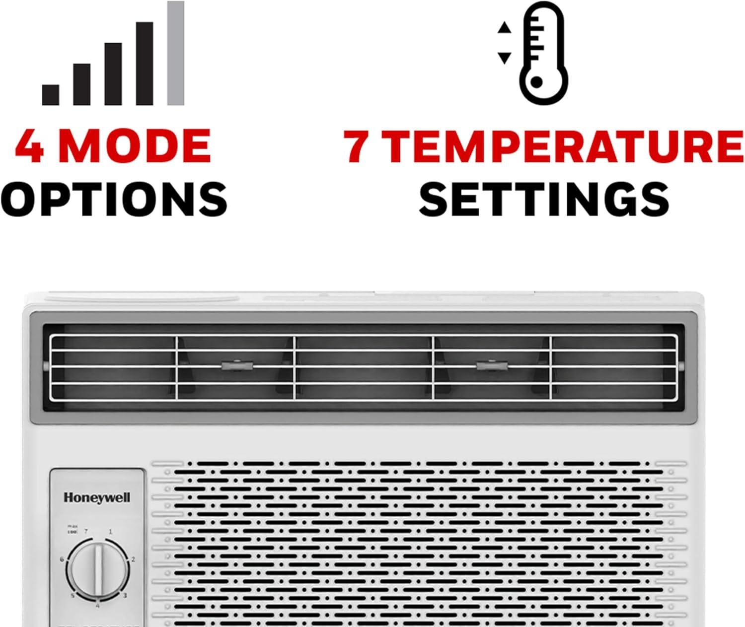 Honeywell 5,000 BTU Window Air Conditioner, Adjustable Thermostat, 7 settings, Quiet, 150 sq ft Coverage