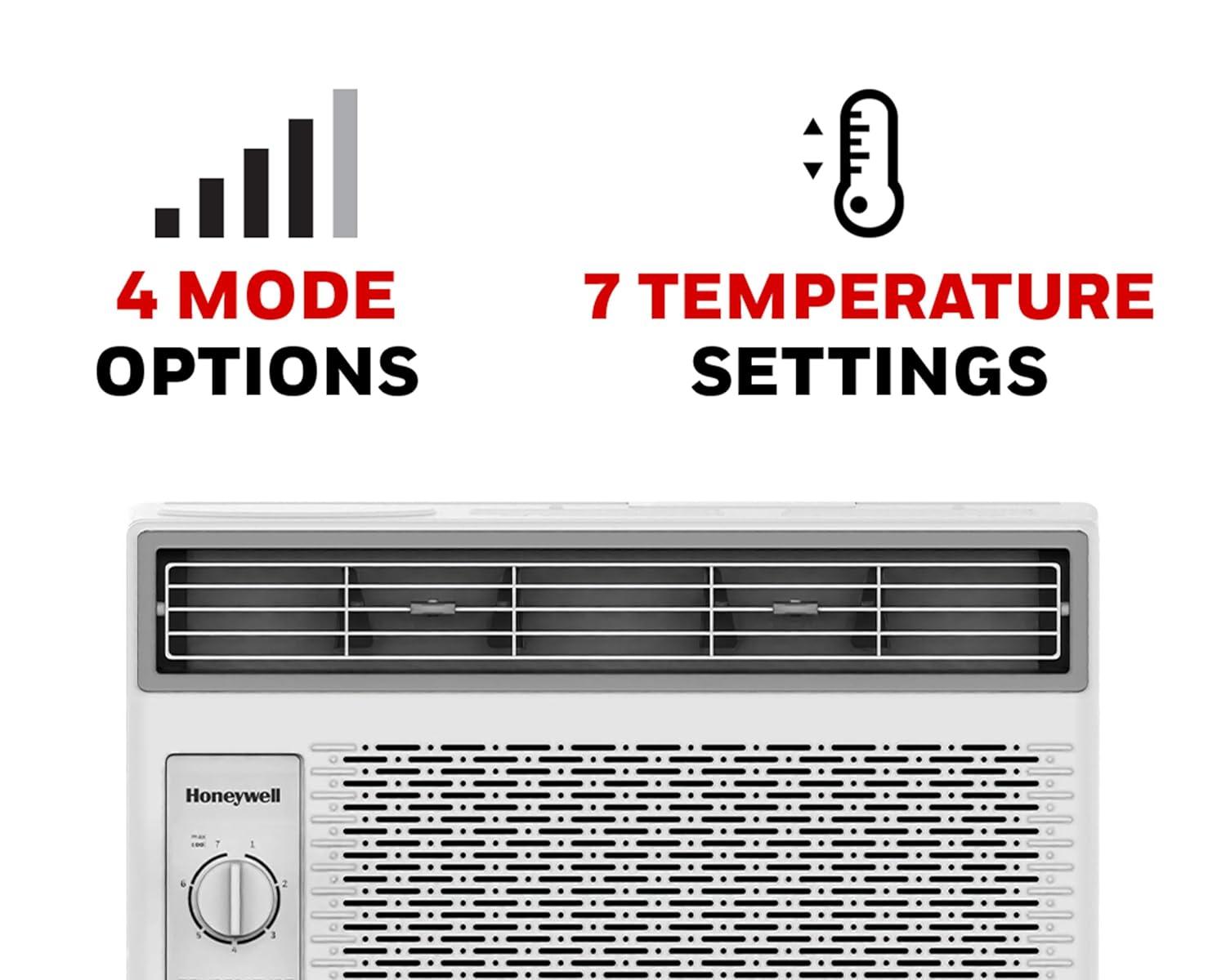 Honeywell 5,000 BTU Window Air Conditioner, Adjustable Thermostat, 7 settings, Quiet, 150 sq ft Coverage