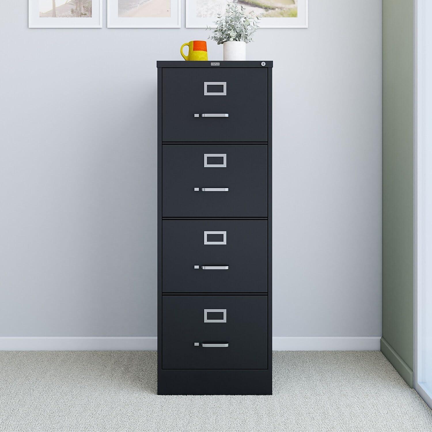 Black Metal 4-Drawer Lockable Vertical Filing Cabinet