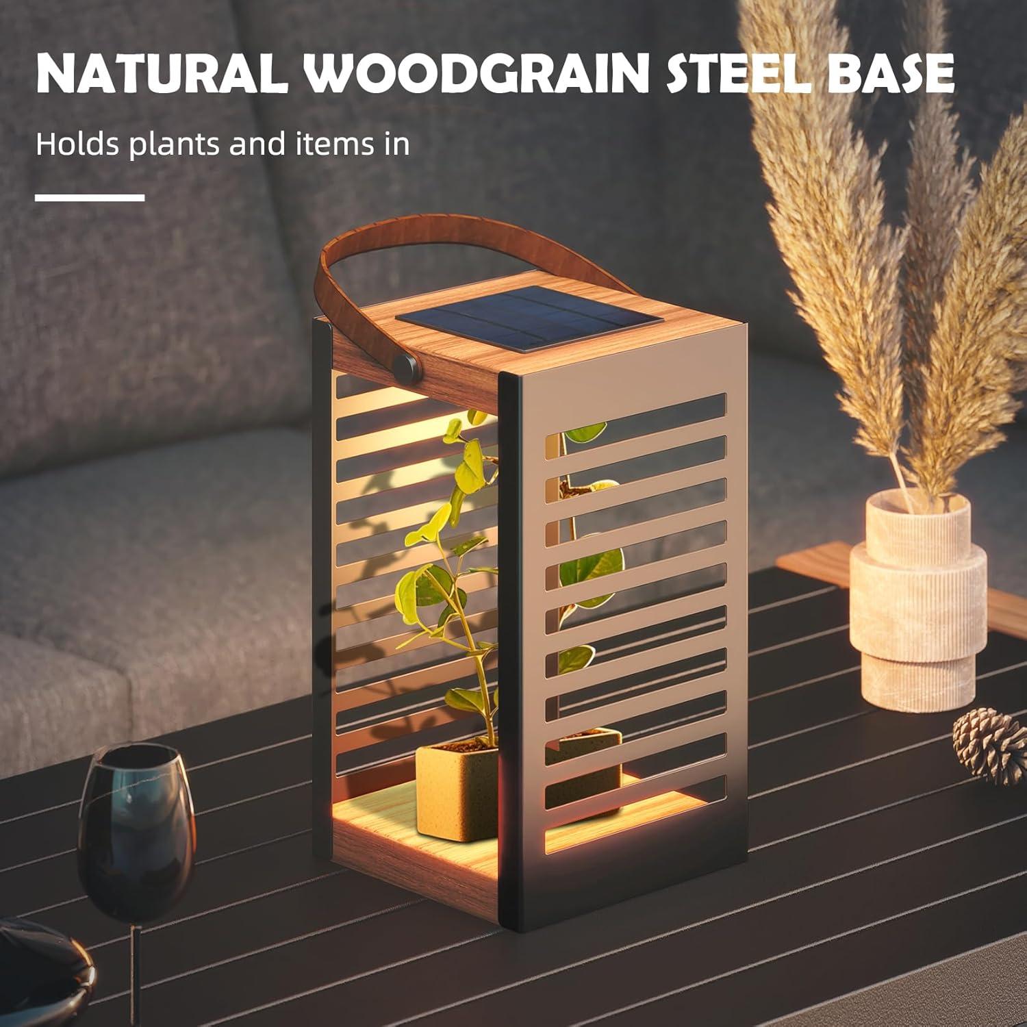 Large Solar Powered Gray Metal Outdoor Floor Lantern