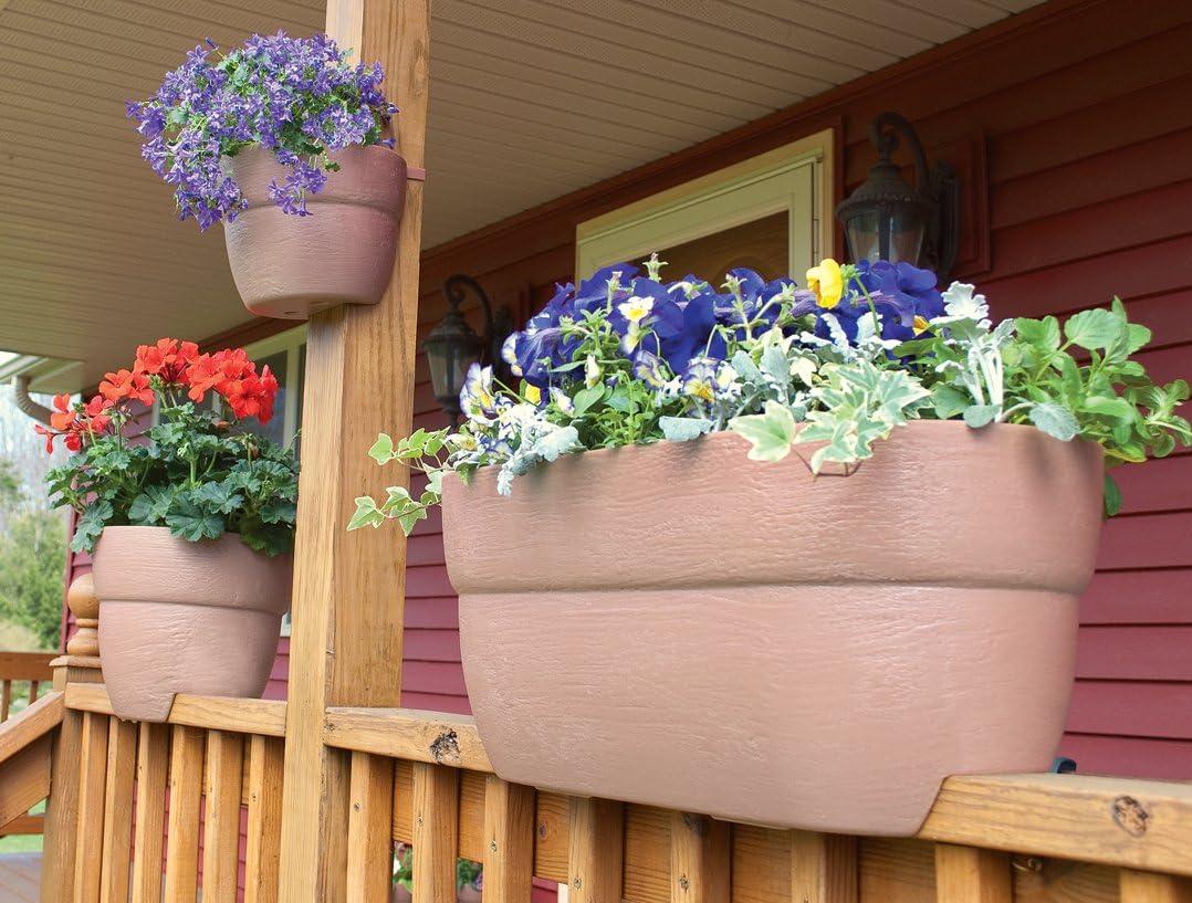 Bloomers 24" Brown Resin Railing Planter with Drainage Holes