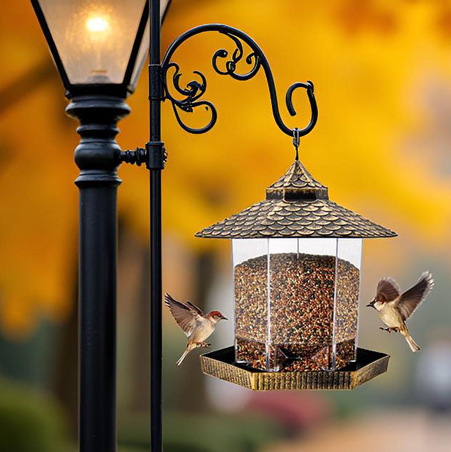 Twinkle Star Comedero para Pájaros Salvajes para Decoración Exterior de Jardín, en Forma de Hexágono con Techo de Bronce