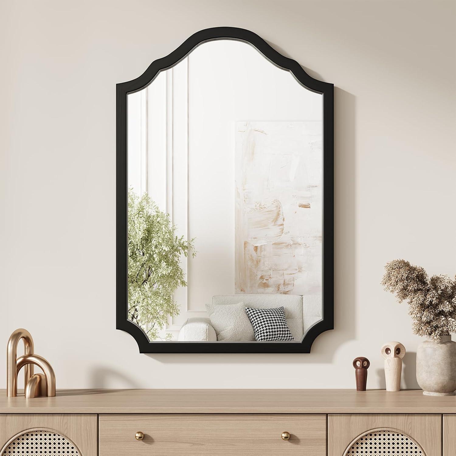 Funtouch Irregular Wall Mirrors 24"x 36" Cloud Shaped Mirrors for Bathroom, Aluminum Alloy Frame Black