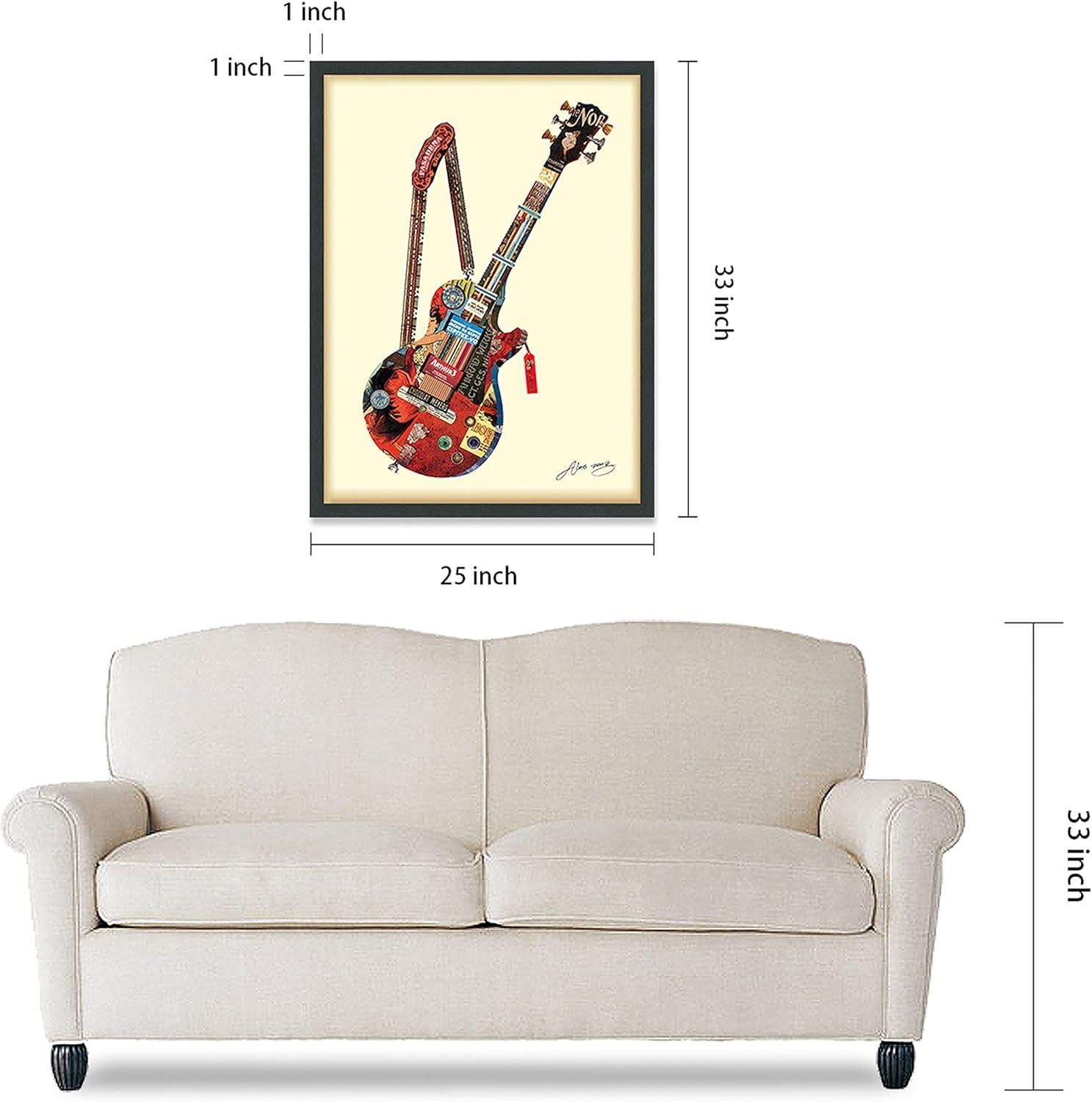 "Electric Guitar" Dimensional Collage Framed Graphic Art Under Glass Wall Art