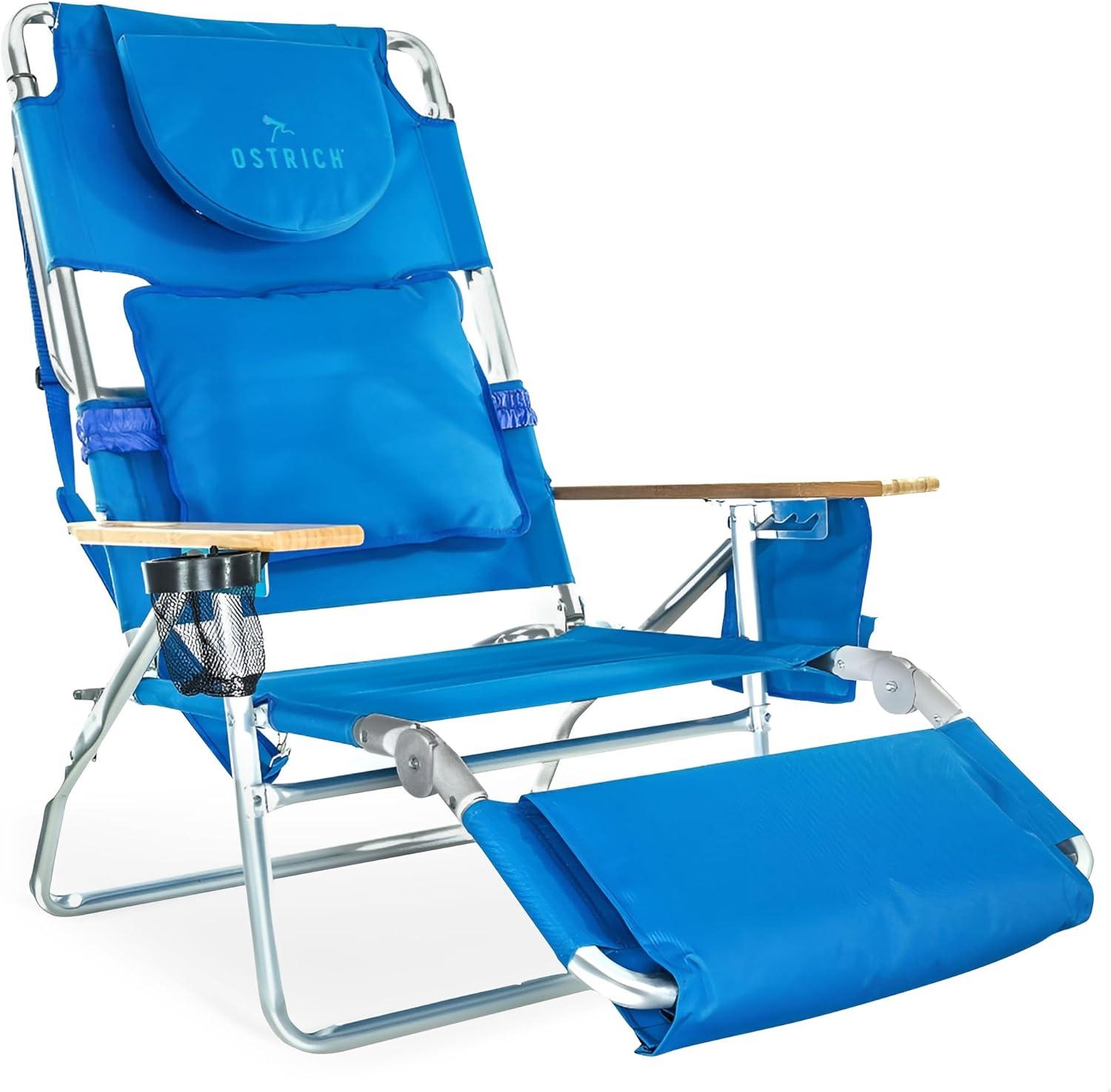 Ostrich Ostrich Deluxe Padded Lightweight Portable Adjustable Outdoor Reclining Folding Chair with Footrest