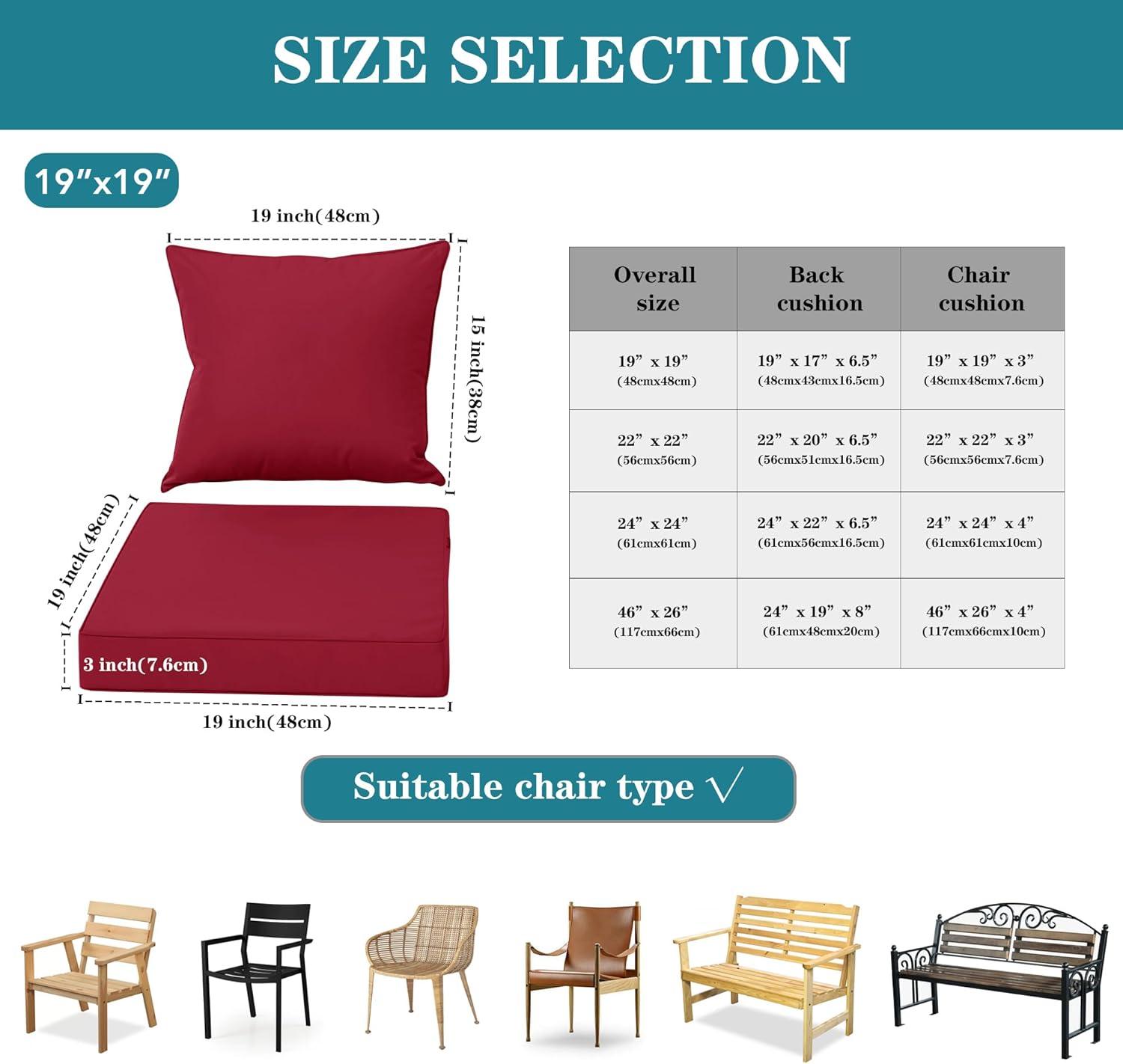 Loveseat Cushion for Outdoor Furniture, Fade and Weather Resistant Deep Seat and Backrest Cushion Set for Patio Couch, 46x24 Inch, Burgundy