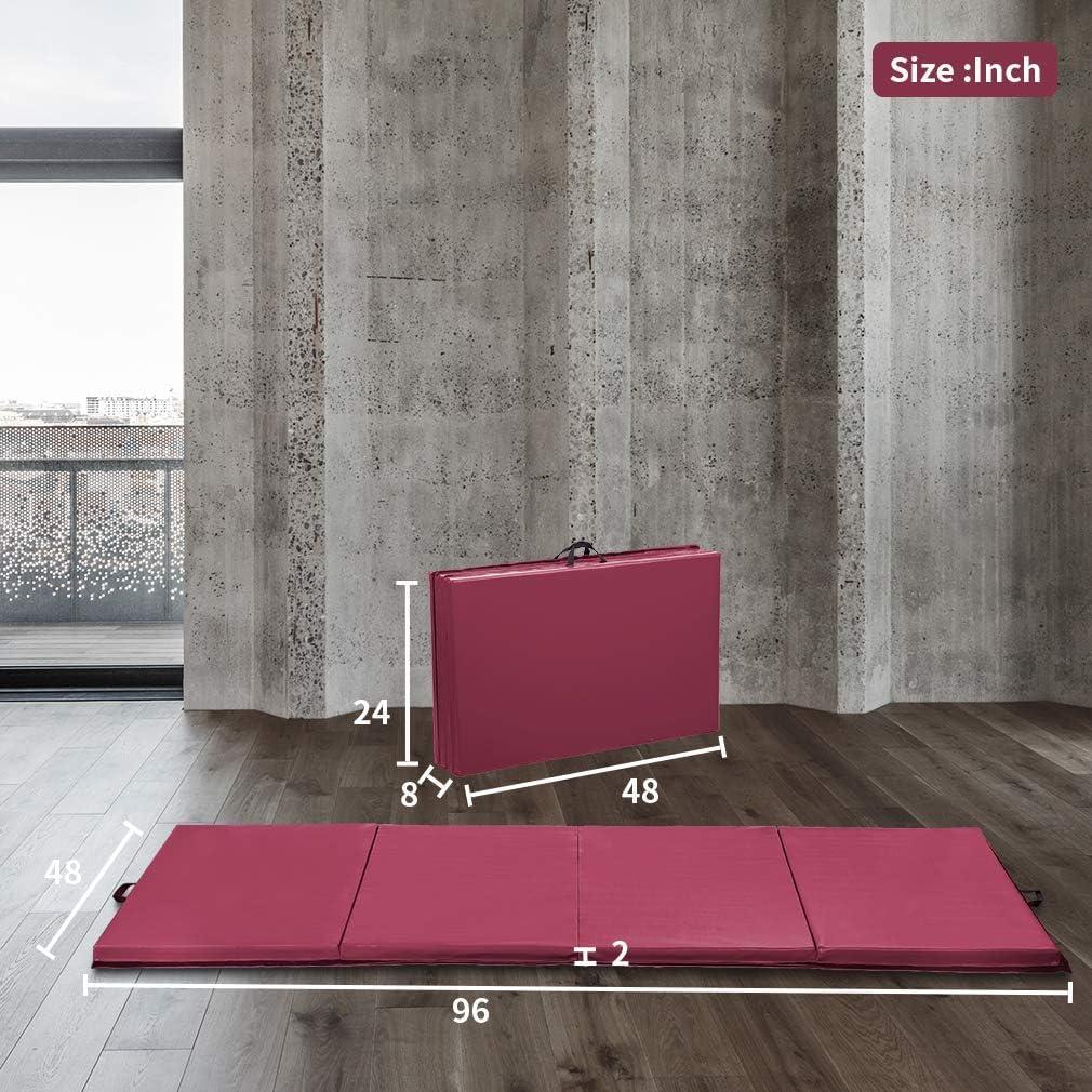 Gymnastics Tumbling Mats Portable Gymnastics Mat Foldable Tumbling Mat 4'x8/2'x6' PU Leather Exercise Mat Yoga Mat with Carrying Handles for home Workout outdoor Yoga Gymnastics