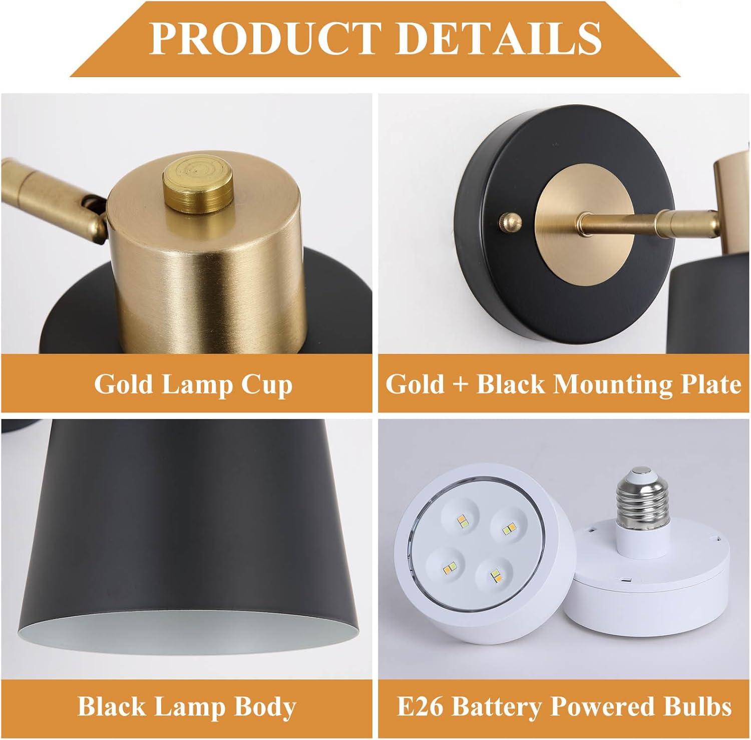Battery Operated Wall Sconce Set of Two, Modern with Remote Control Dimmable Wall Lighting Indoor