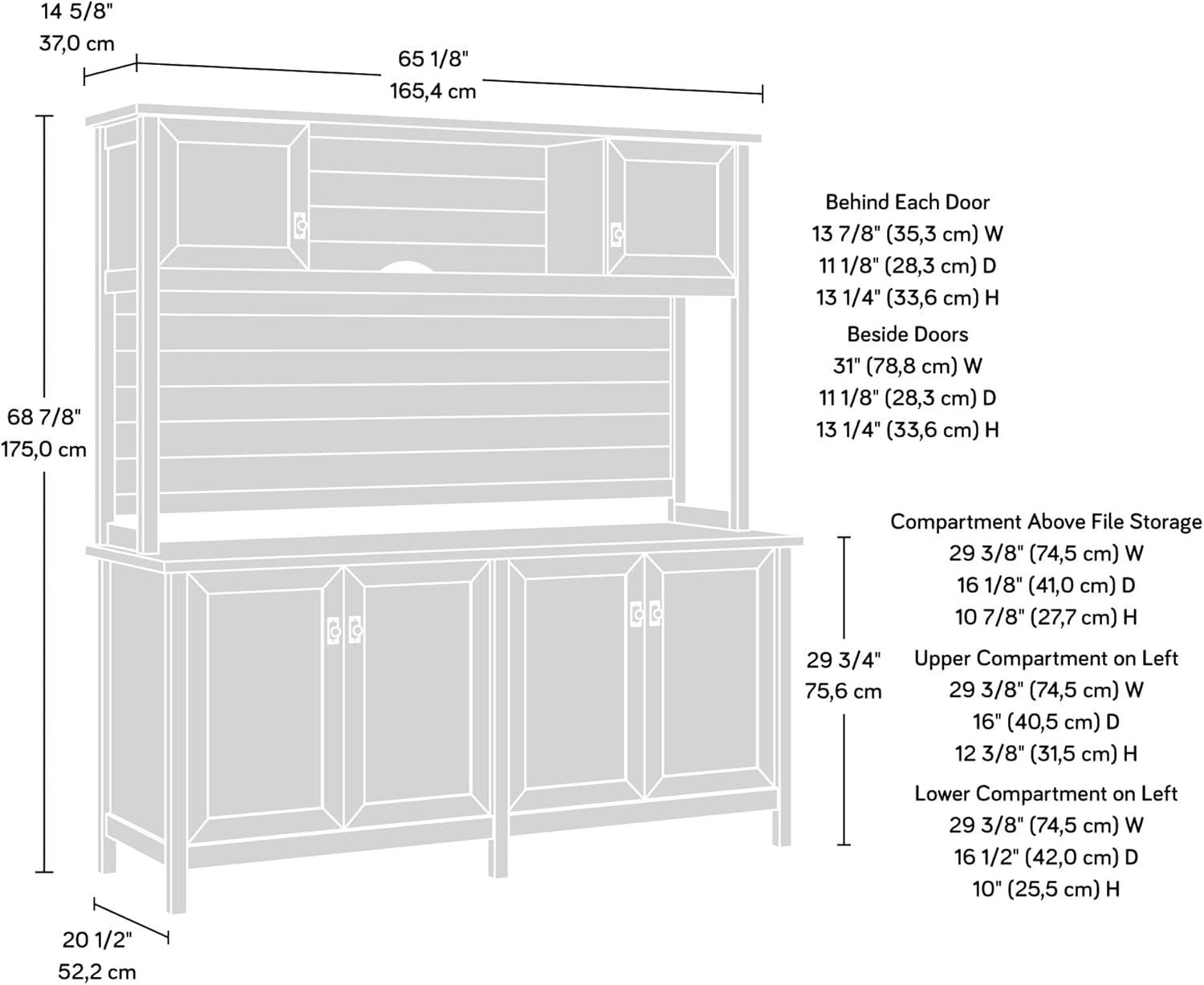 White and Oak Engineered Wood Credenza with Hutch