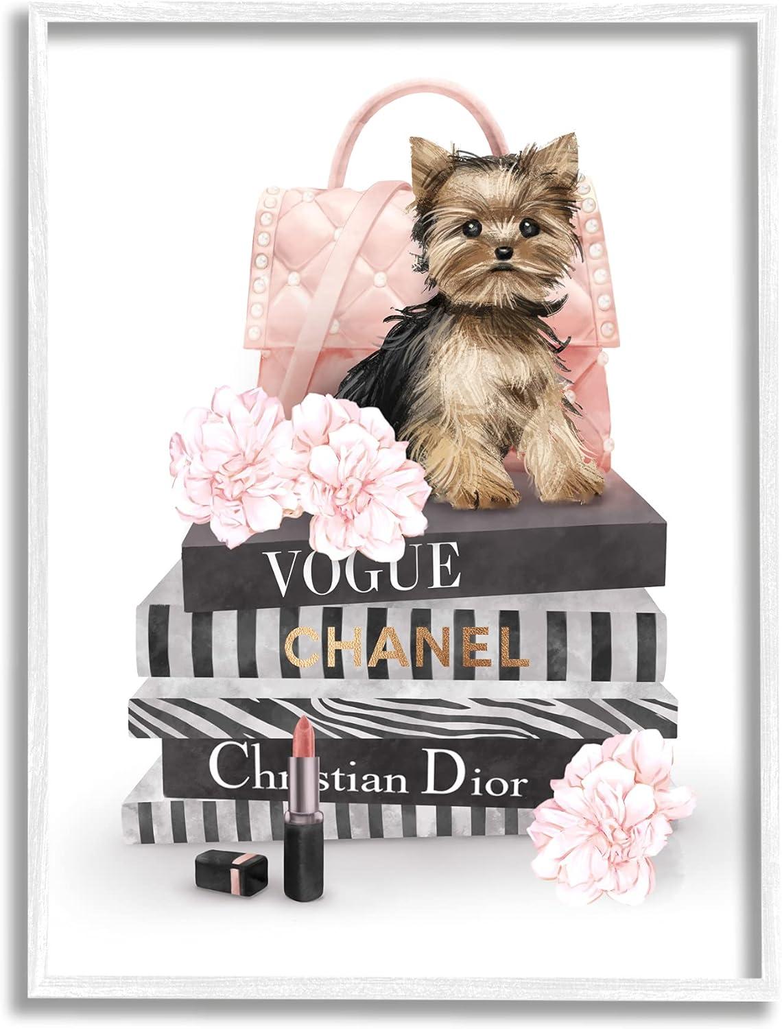 Yorkie Puppy with Pink Purse and Fashion Books Canvas Print