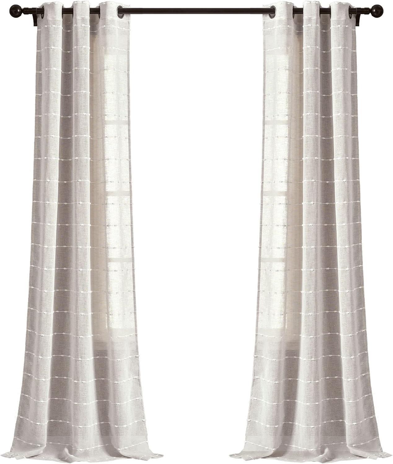 Set of 2 (95"x38") Farmhouse Textured Grommet Sheer Window Curtain Panels Beige - Lush Décor: Polyester Microfiber