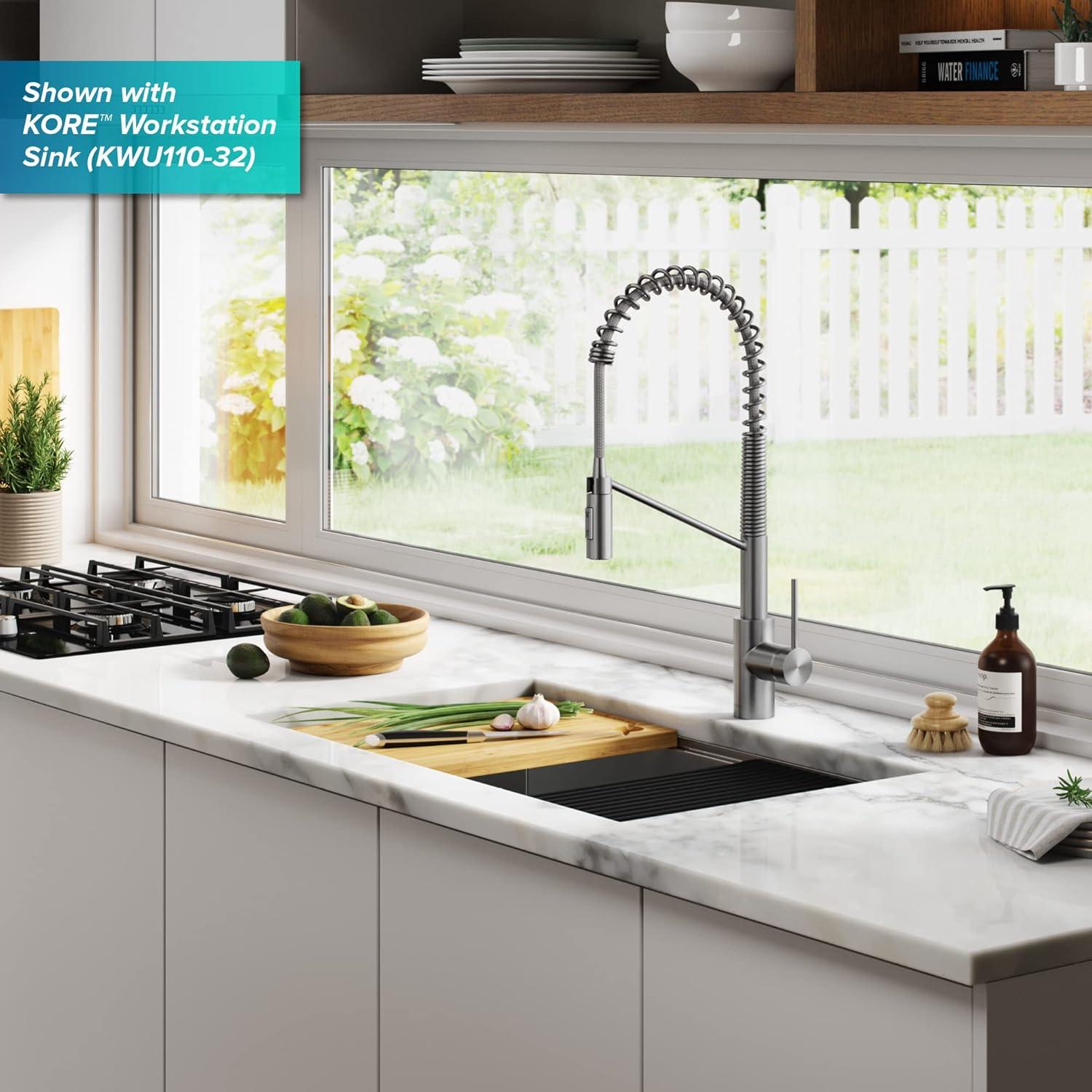 KRAUS Oletto Commercial Style Single Handle Pull Down Kitchen Faucet with QuickDock Top Mount Installation Assembly