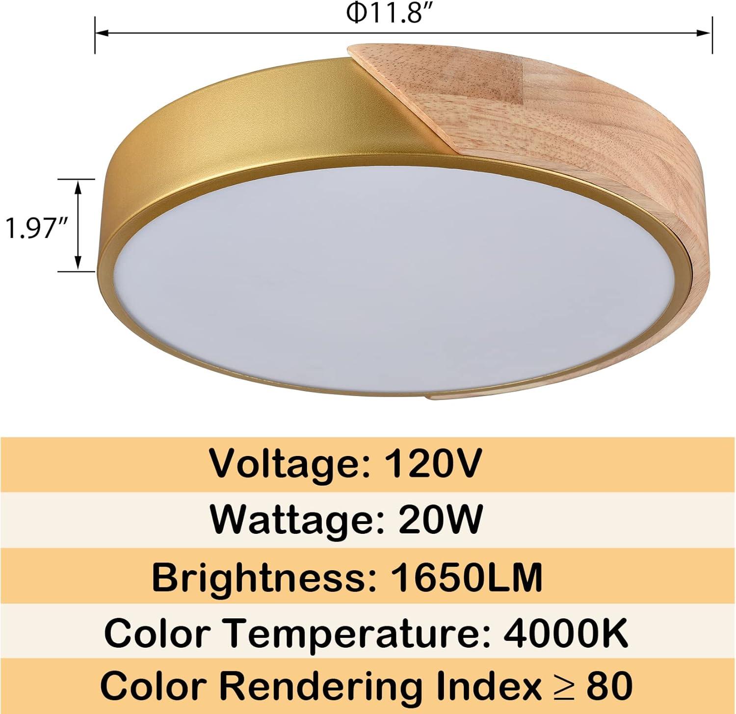 Claxy 12" Gold and Wood LED Flush Mount Ceiling Light 2 Pack