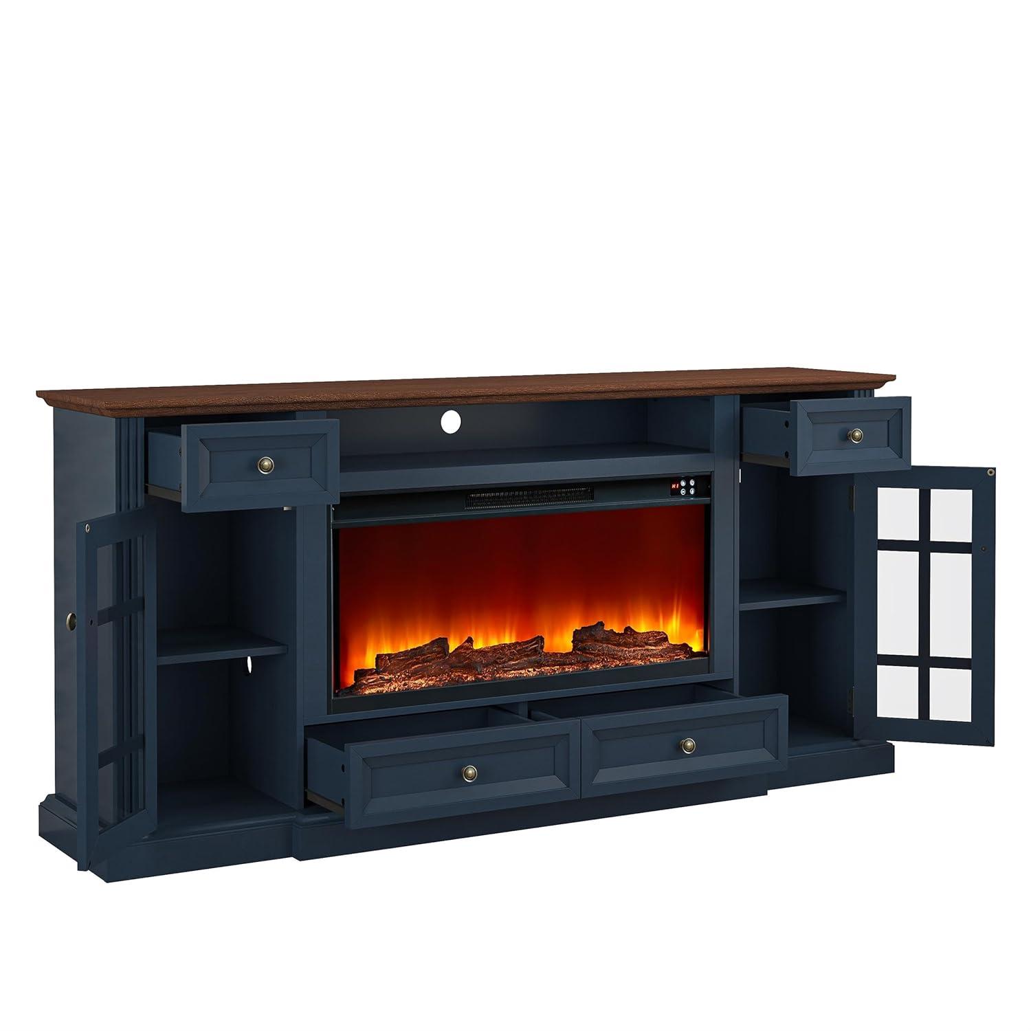 Modern TV Stand with Electric Fireplace - Fits TVs Up to 78 Inches - Navy