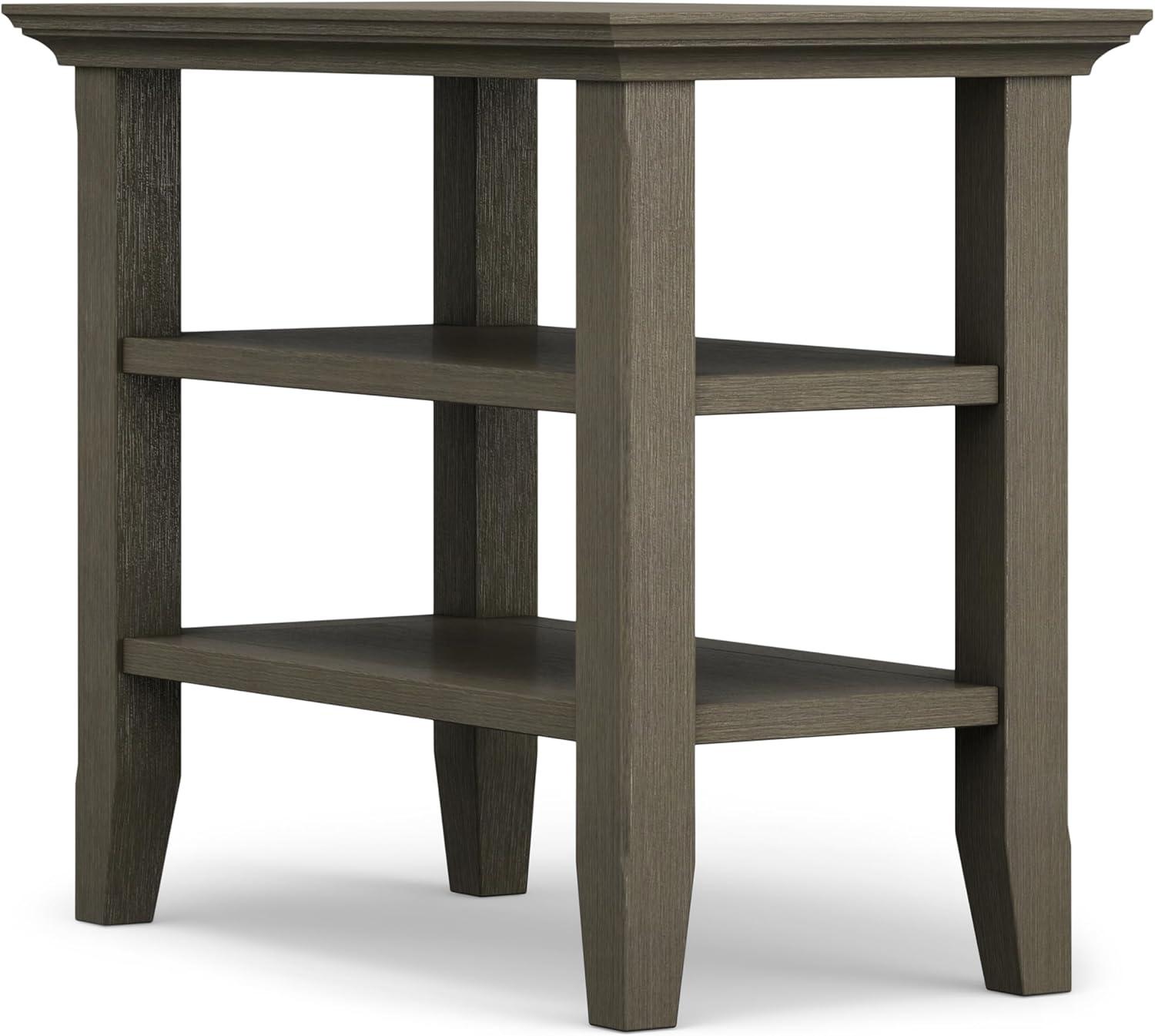 Farmhouse Gray Solid Wood Narrow Side Table with Shelves