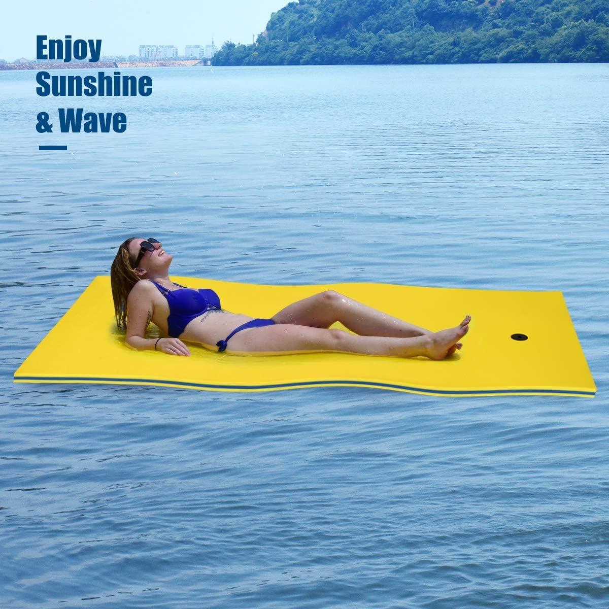 Costway 3-Layer Tear-Resistant Foam Floating Pad Island Water Sports Relaxing Yellow