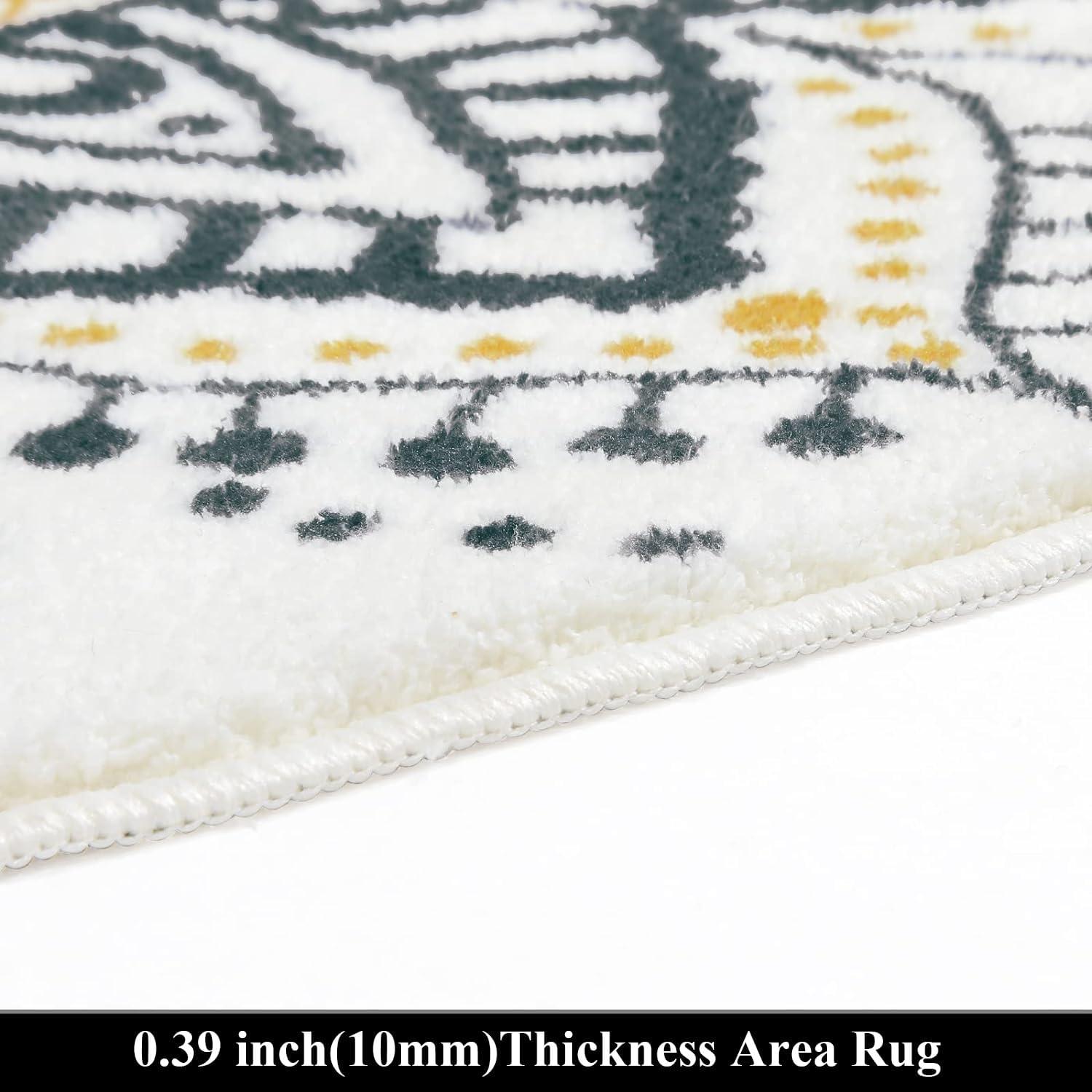 Hasoo 4FT Round Area Rug for Living Room Washable Boho Vintage Oriental Circle Carpet Throw Rug Carpet for Hallway Bedroom Laundry Entryway, Yellow