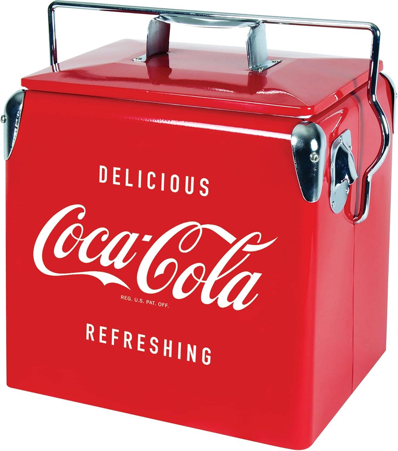 Retro Red Metal Cooler with Bottle Opener, 13L Capacity